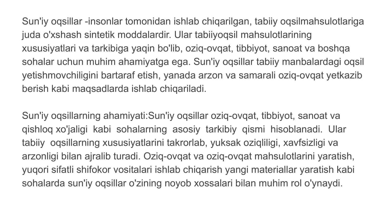 Sun'iy oqsil ozuqa moddalarining ishlab chiqarilishi va kelgusidagi imkoniyatlar 2