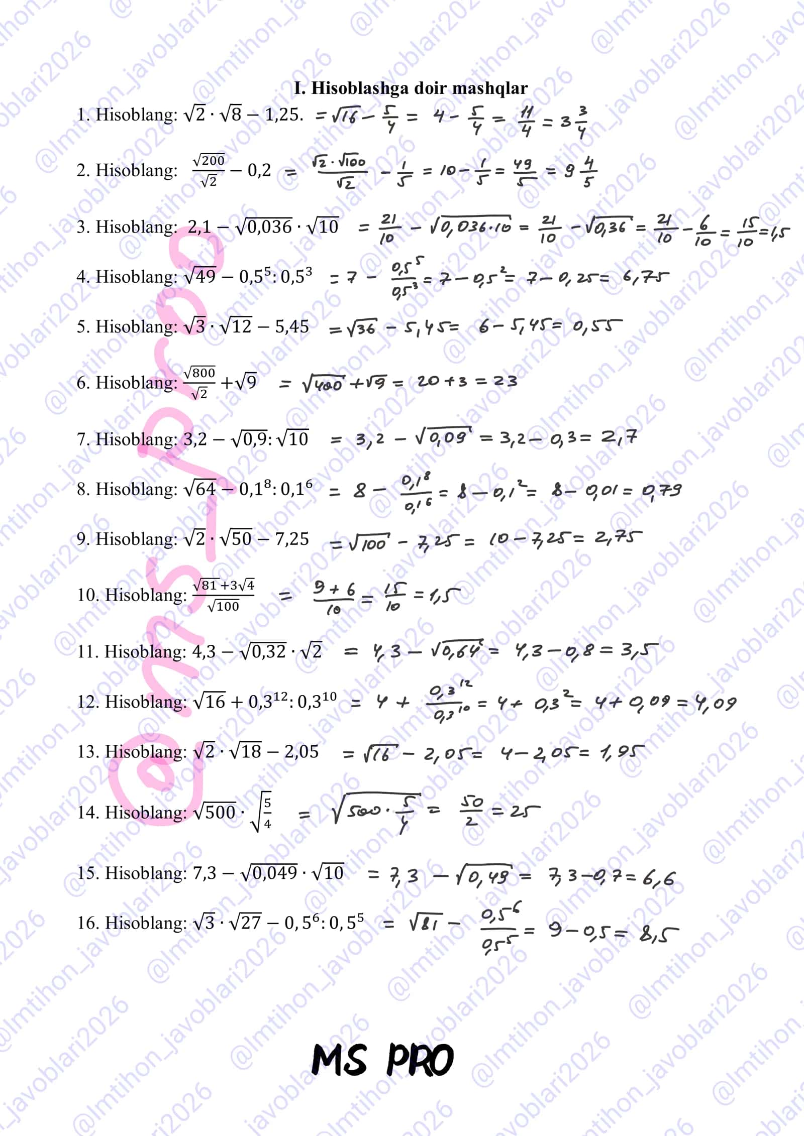 MATEMATIKA FANIDAN YAKUNIY ATTESTATSIYASINI O‘TKAZISH BO‘YICHA METODIK TAVSIYA VA MATERIALLAR 2