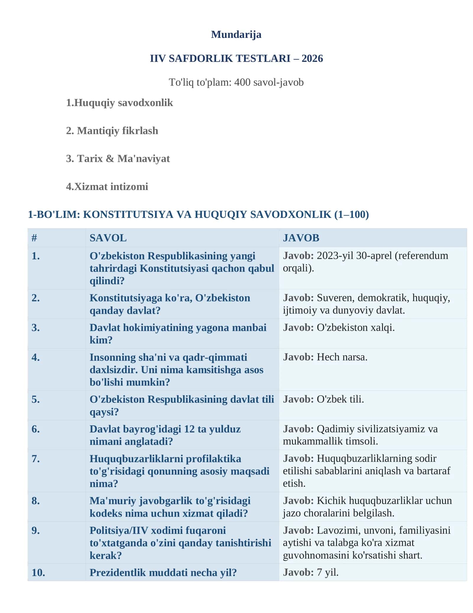 IIV SAFDORLIK TESTLARI – 2026 2
