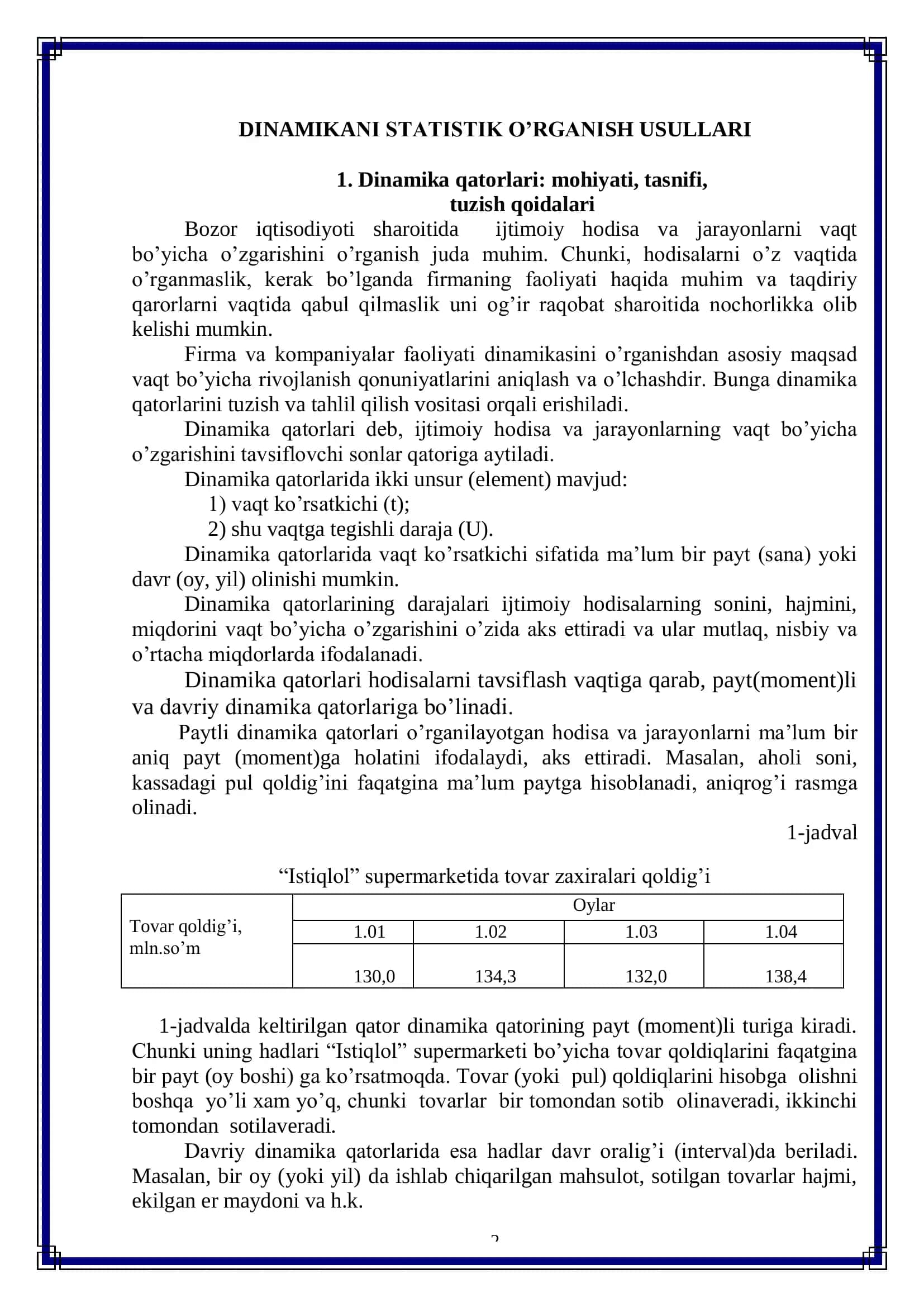 DINAMIKANI STATISTIK O’RGANISH USULLARI 2