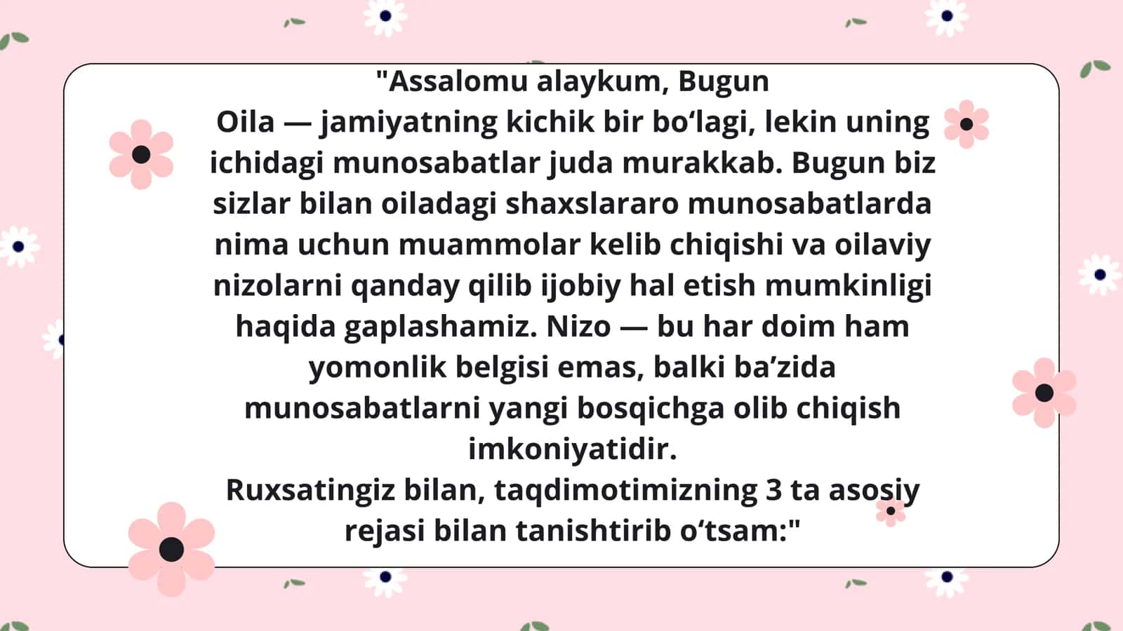 Oiladagi shaxslararo munosabatlarning muammolari va oilaviy nizolar 2
