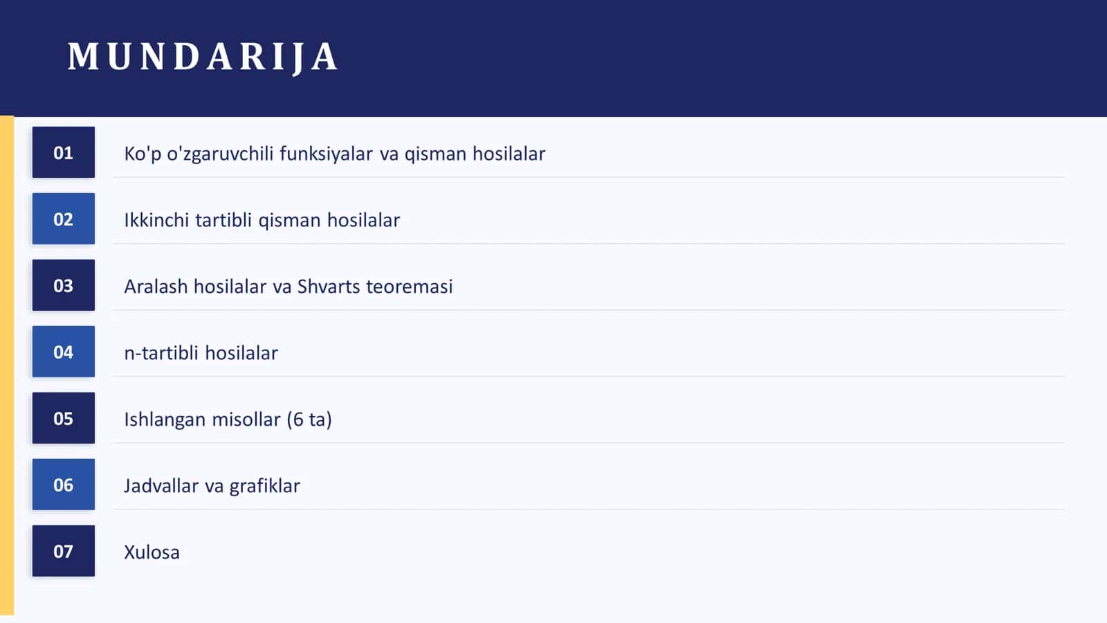 Yuqori Tartibli Hosilalar 2