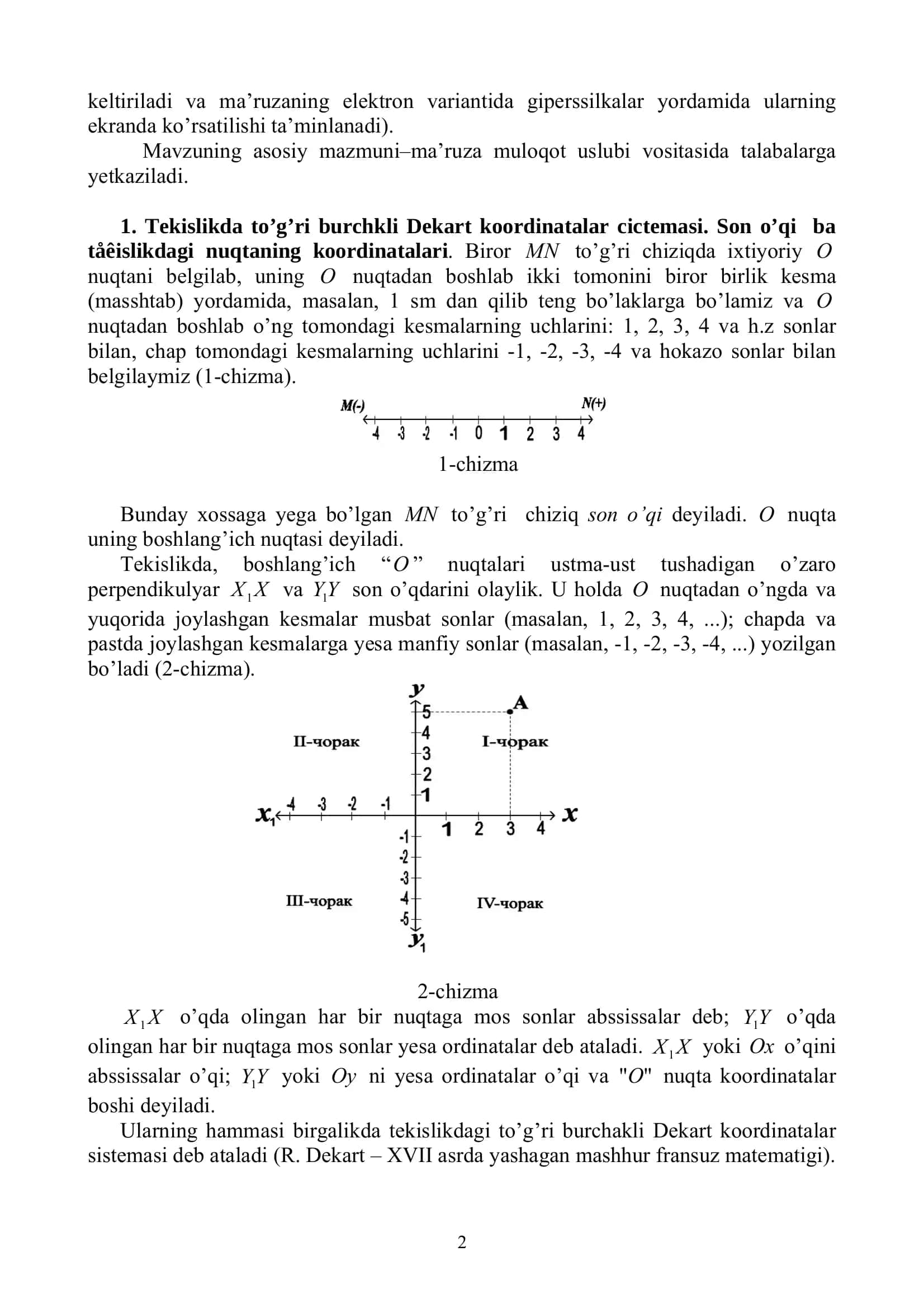 Oliy matematika: Dekart koordinatalar sistemasi, masofa va uchburchak yuzi (PDF) 2