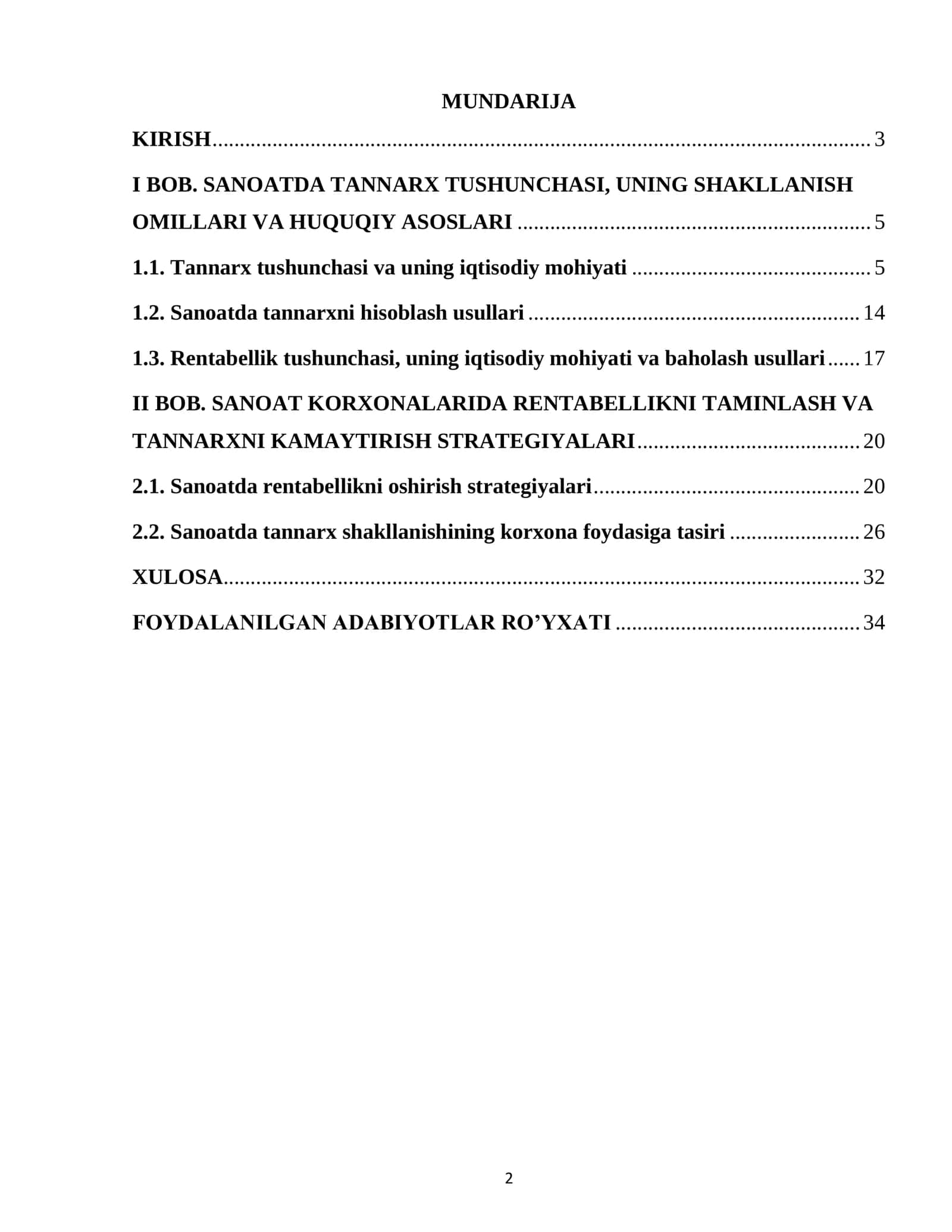 Sanoatda Tannarx, Foyda va Ishlab Chiqarish Rentabelligi 2