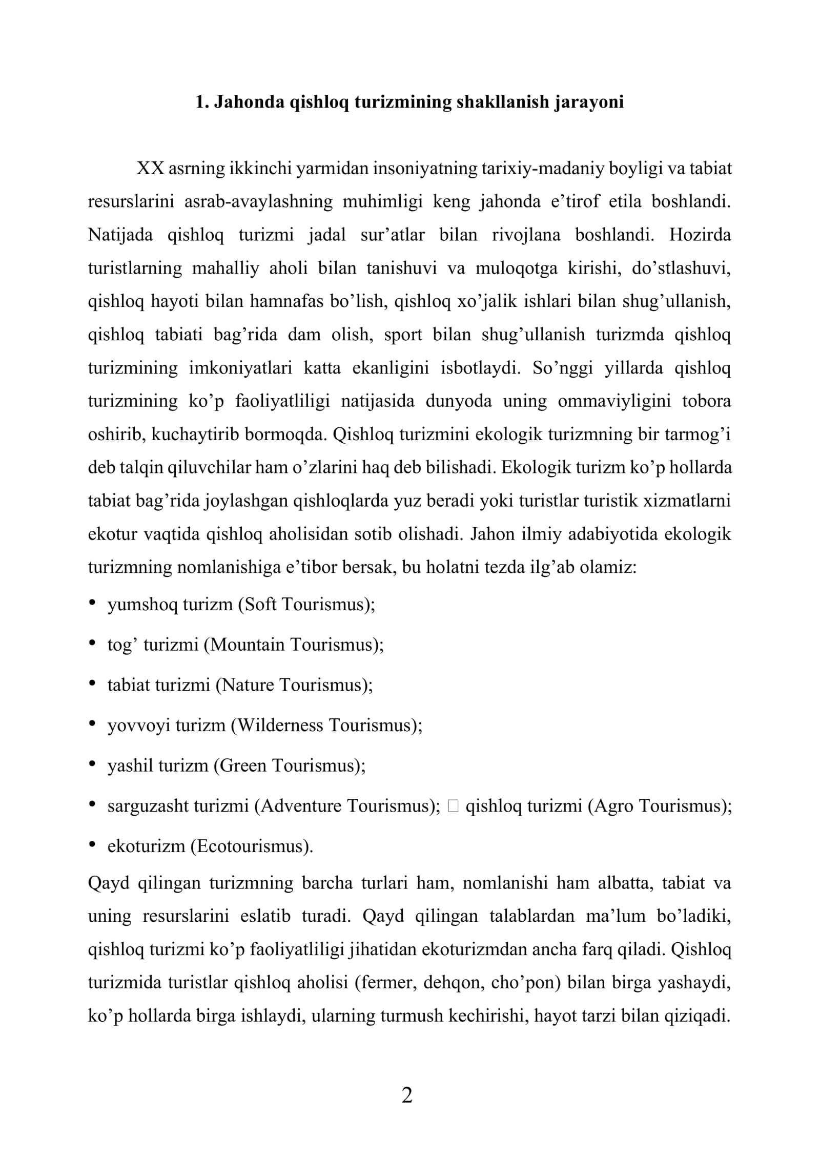 Xorijda qishloq turizmini rivojlantirish tajribasi 2
