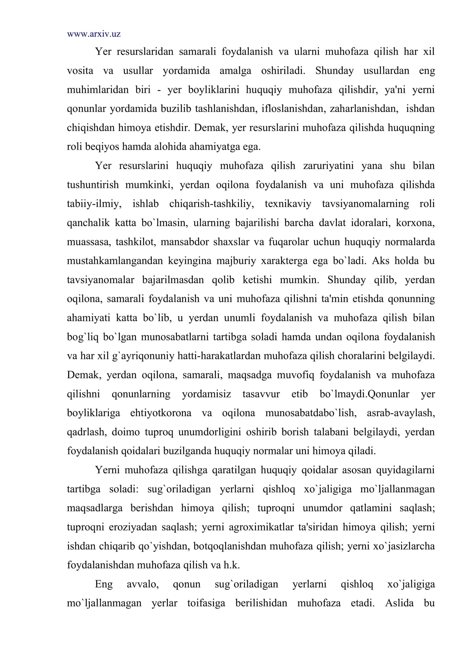 Yerlarni muhofaza qilish va ulardan foydalanish huquqiy holatining tushunchasi va xususiyatlari 2
