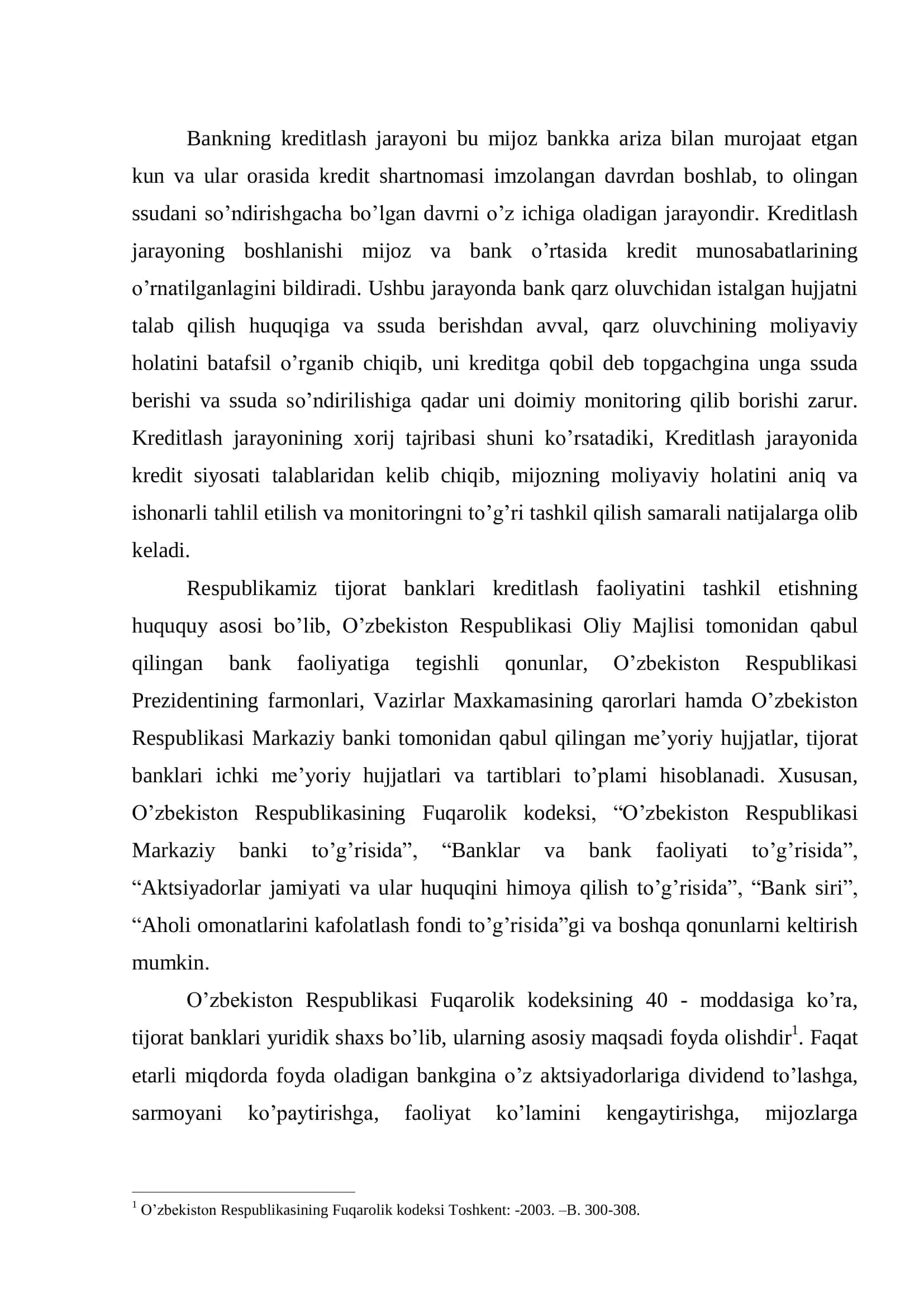 "TIJORAT BANKLARIDA KREDITLASH JARAYONLARINI TASHKIL ETISH ASOSLARI" 2