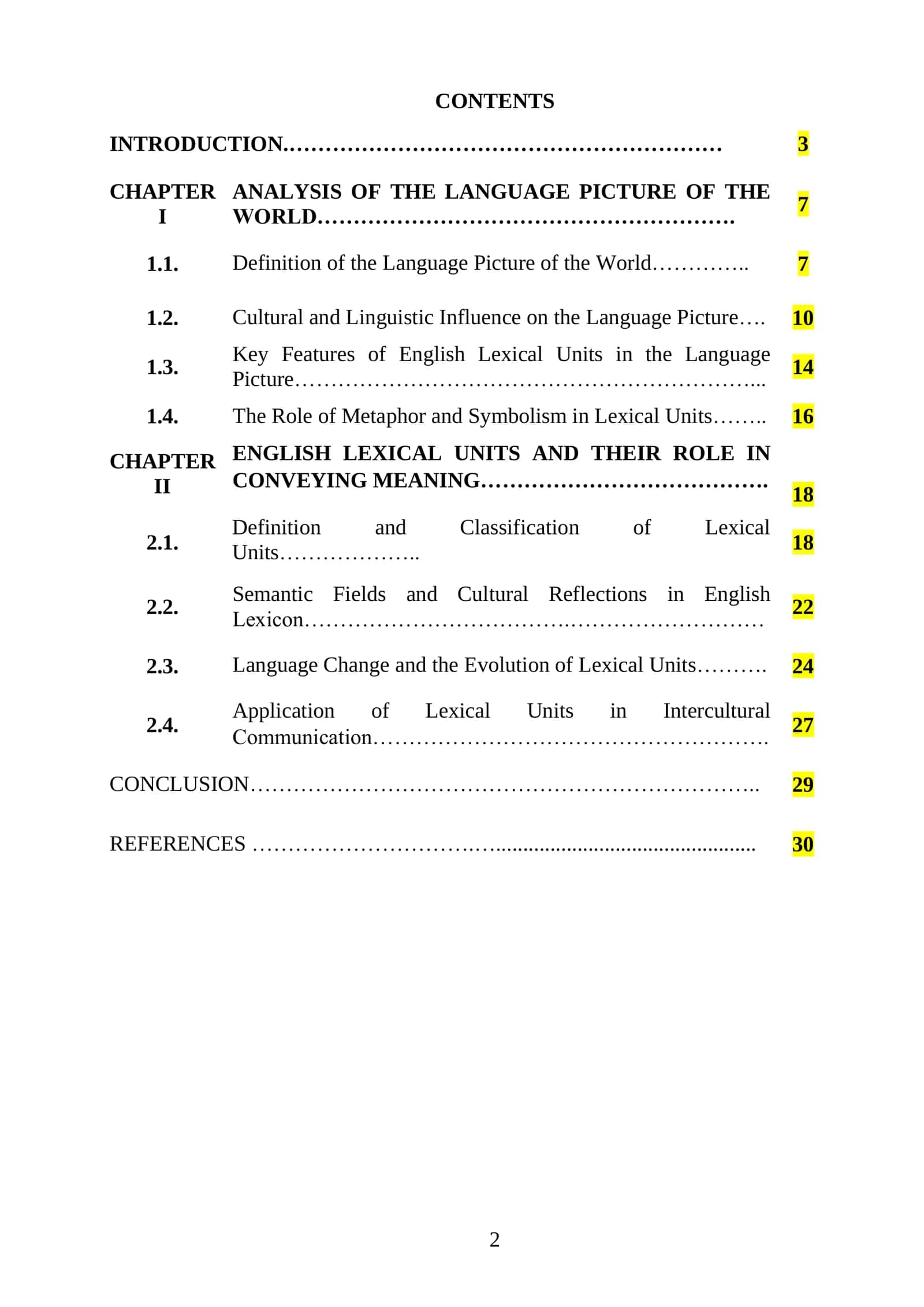 “English lexical in the light of the language picture of the world” 2
