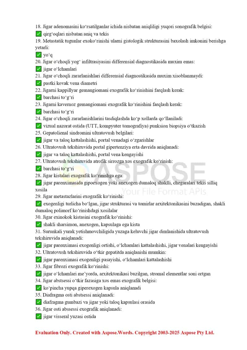 Ultratovush tashxisi mutaxassisligi bo‘yicha test savollari roʻyxati 2