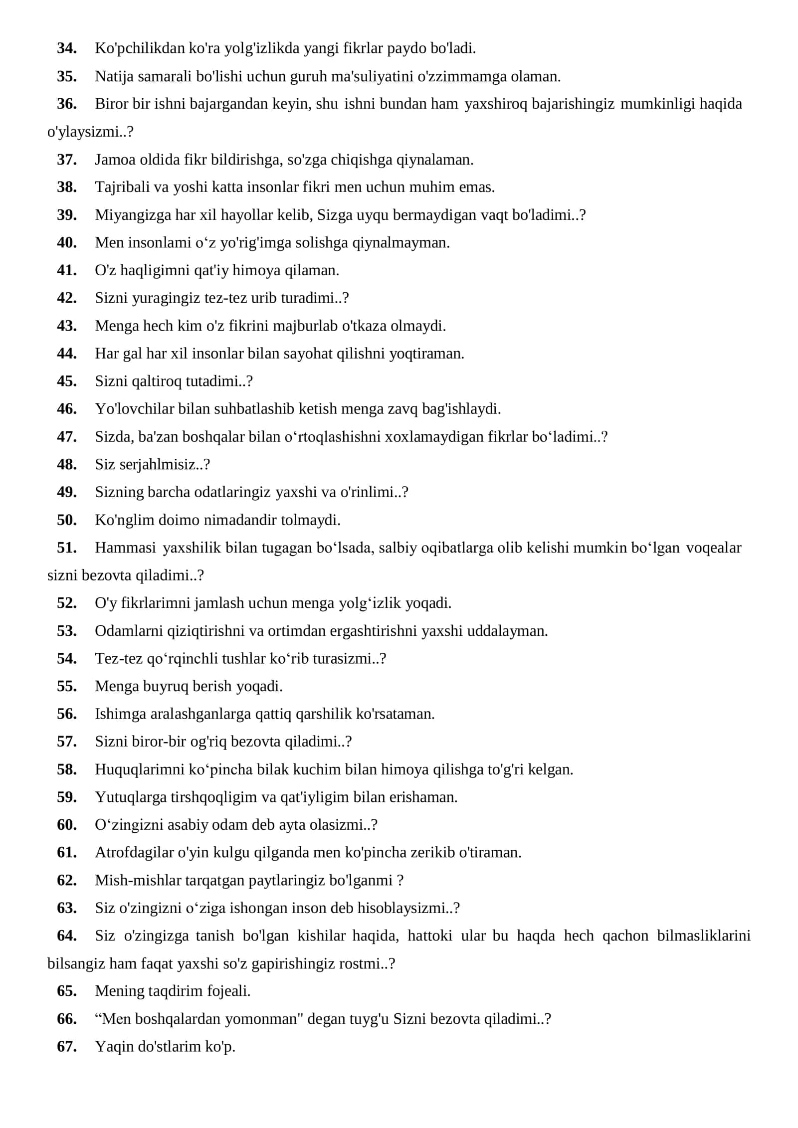 Ichki ishlar litseyiga topshirganlar uchun psixologiya savollari 2