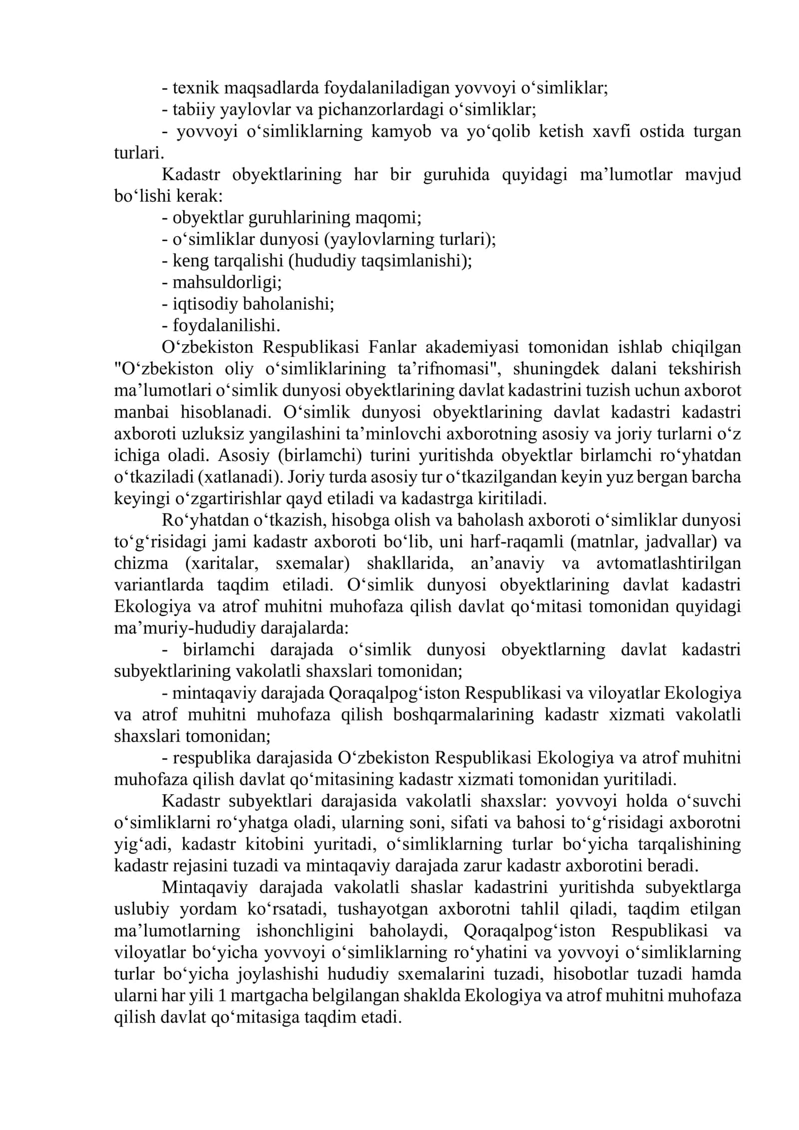 O`simliklar va hayvonot dunyosi obyektlari davlat kadastri 2
