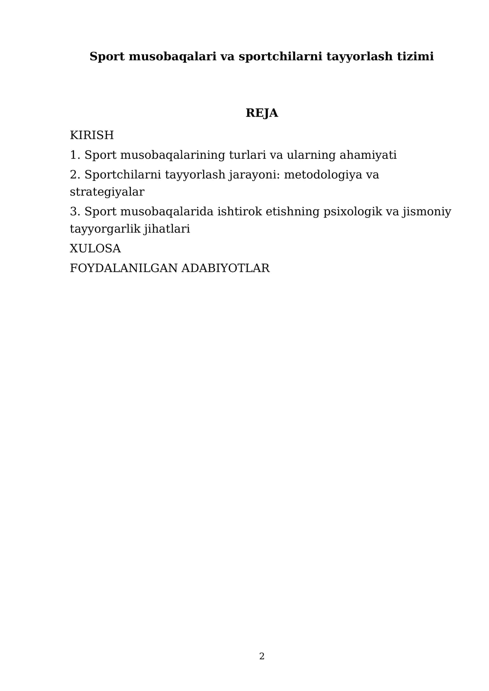 Sport musobaqalari va sportchilarni tayyorlash tizimi 2