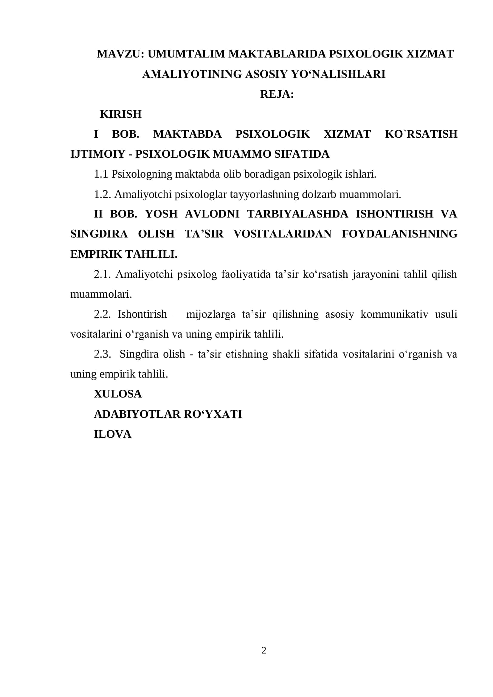 UMUMTALIM MAKTABLARIDA PSIXOLOGIK XIZMAT AMALIYOTINING ASOSIY YO‘NALISHLARI 2