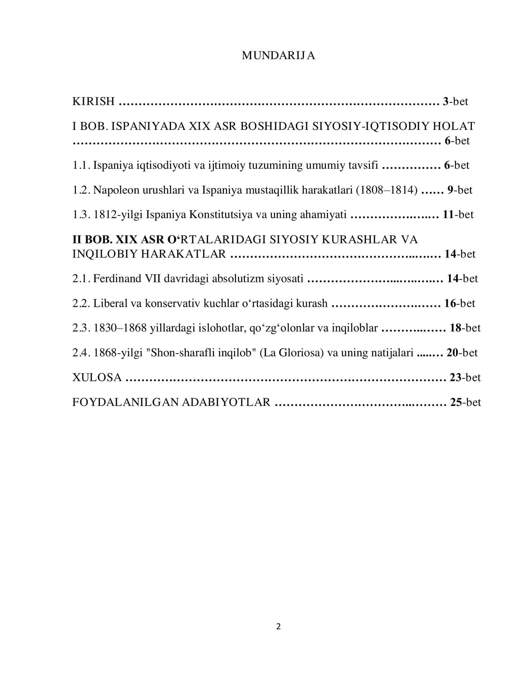 KURS ISHI "ISPANIYADA XIX ASR INQILOBI" 2
