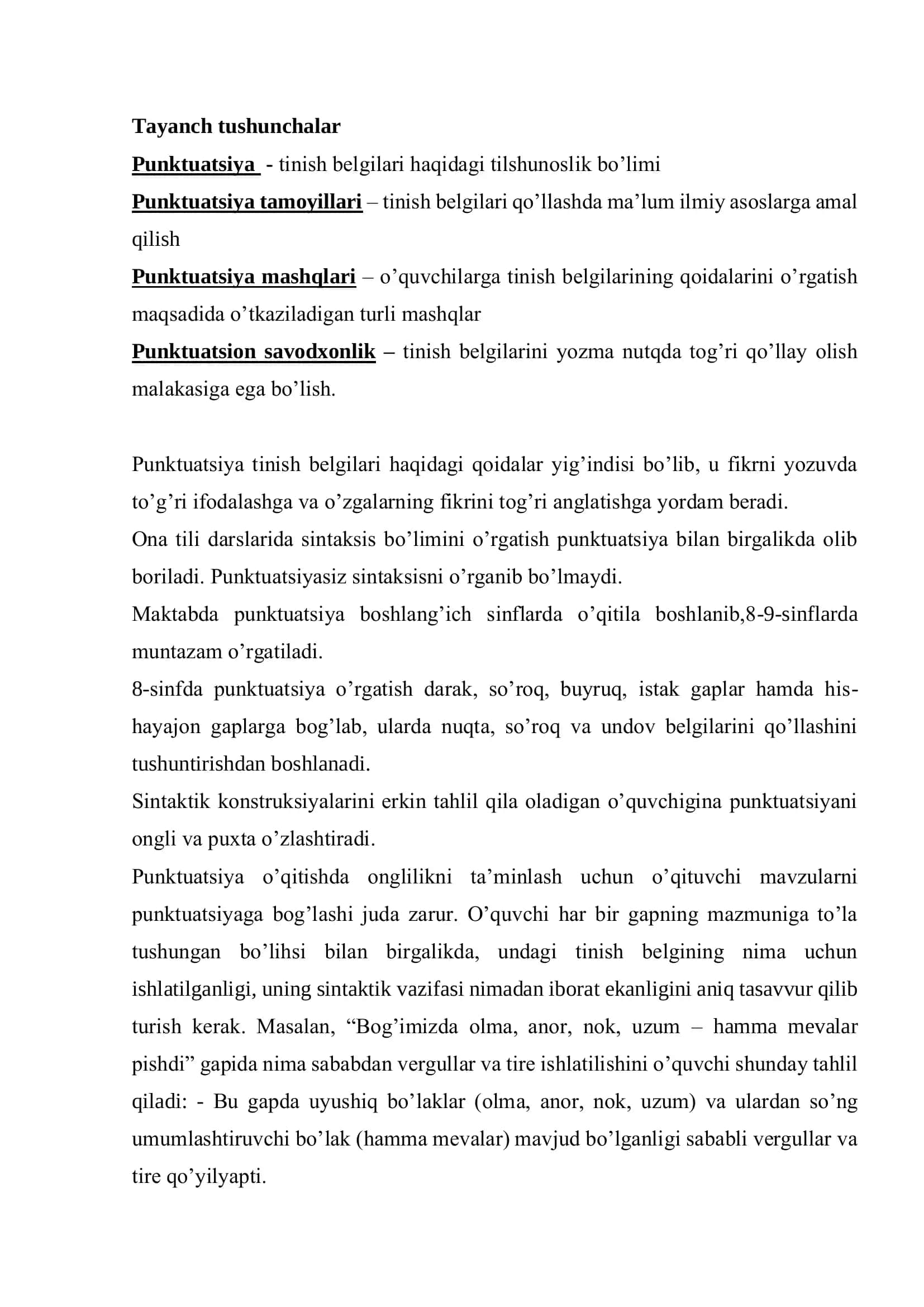 PUNKTUATSION TAHLIL KO’RINISHIDAGI YOZMA ISHLARNI BAJARISH 2