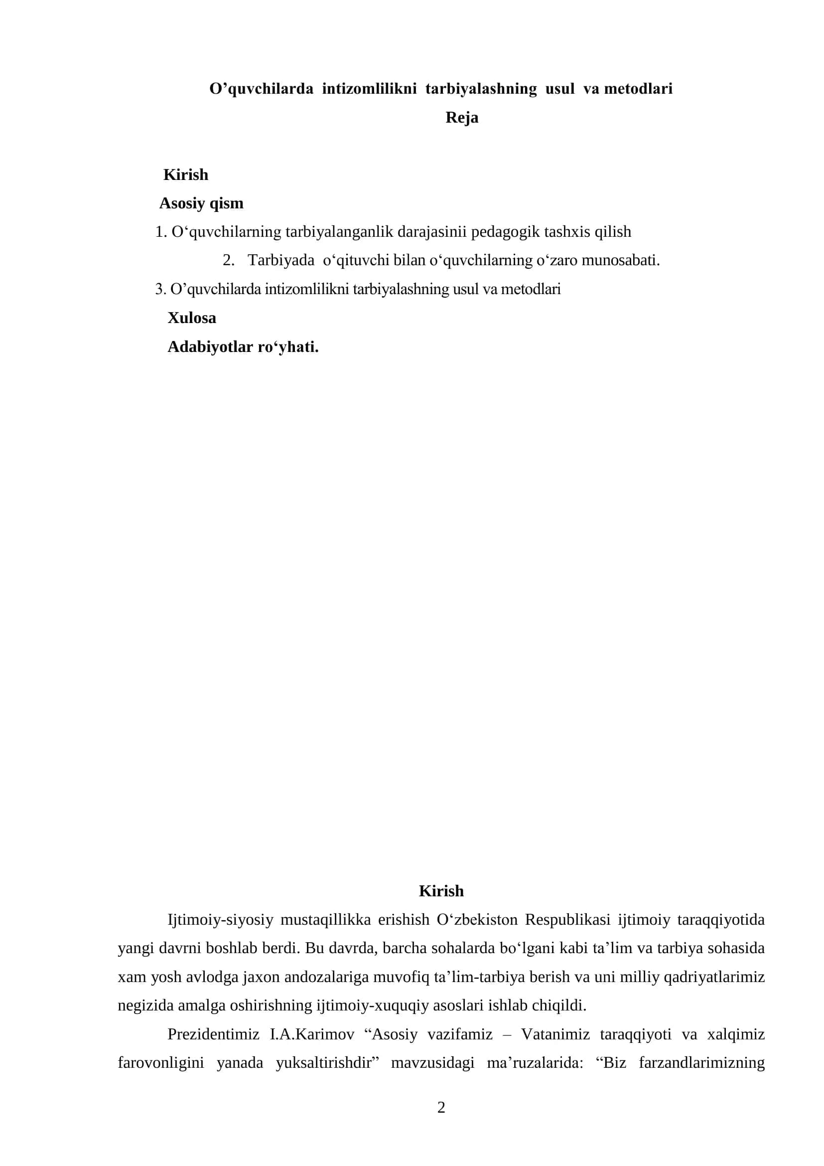 O’quvchilarda intizomlilikni tarbiyalashning usul va metodlari 2