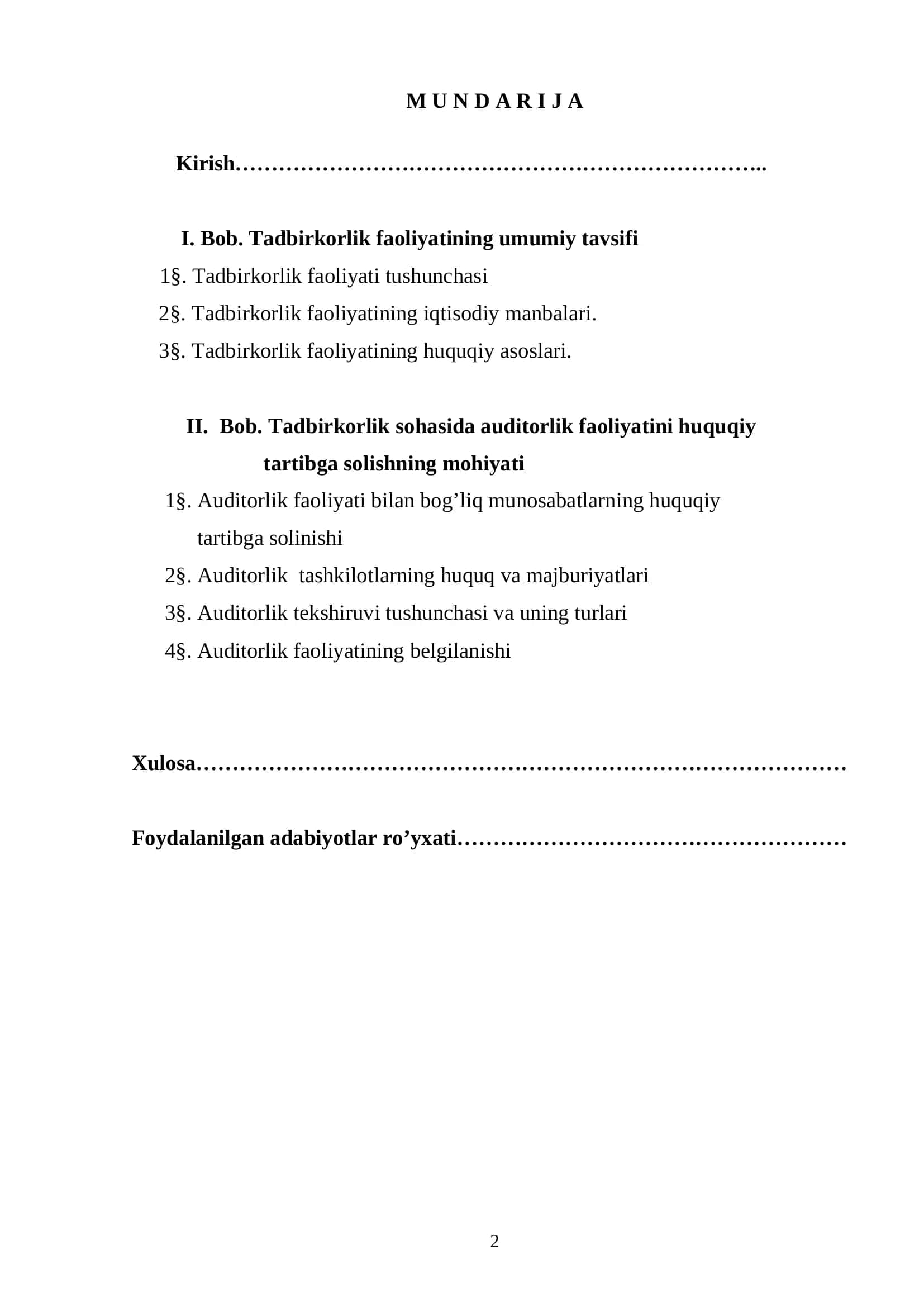 Tadbirkorlik faoliyati 2