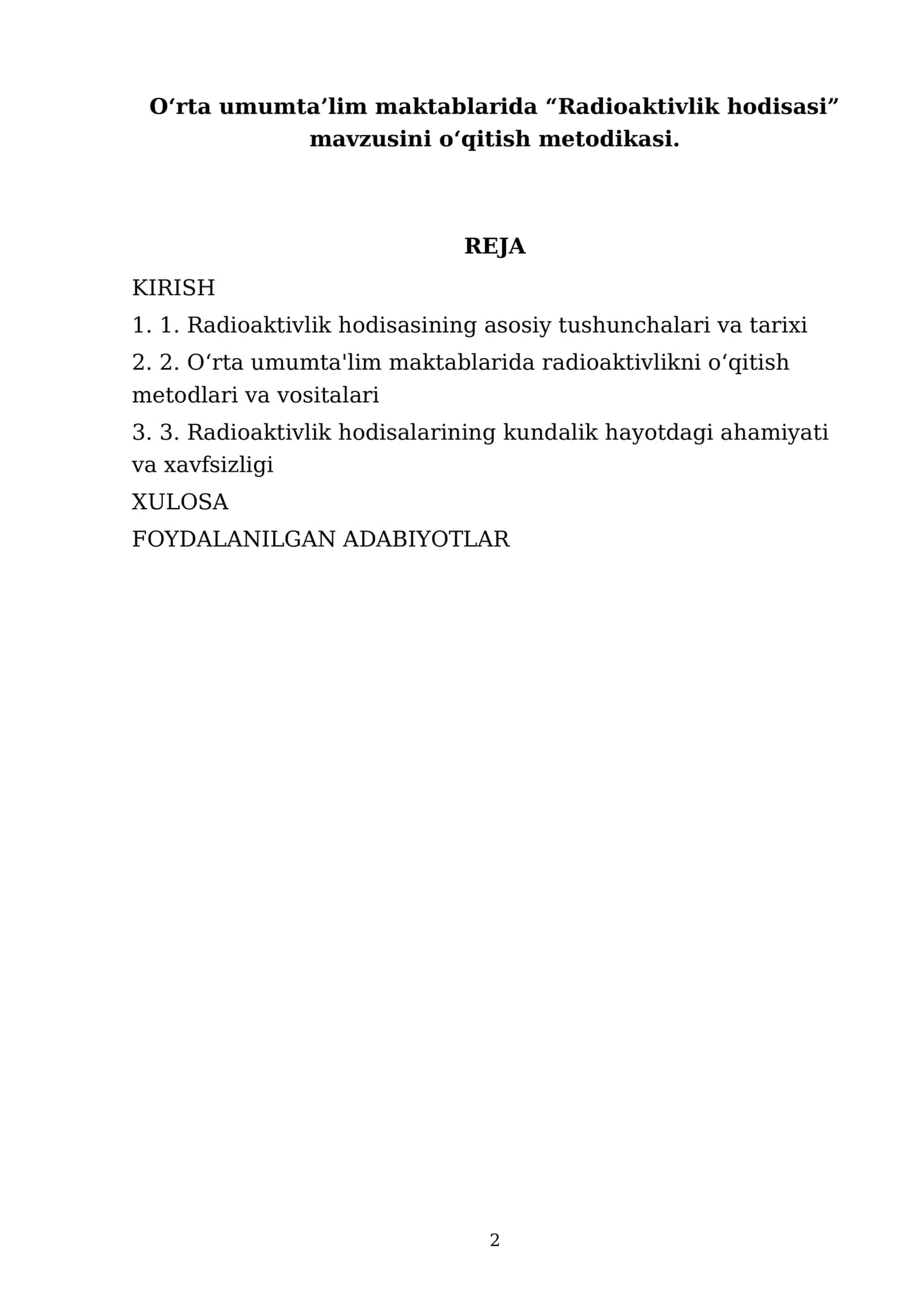 O'rta umumta’lim maktablarida “Radioaktivlik hodisasi” mavzusini o‘qitish metodikasi 2