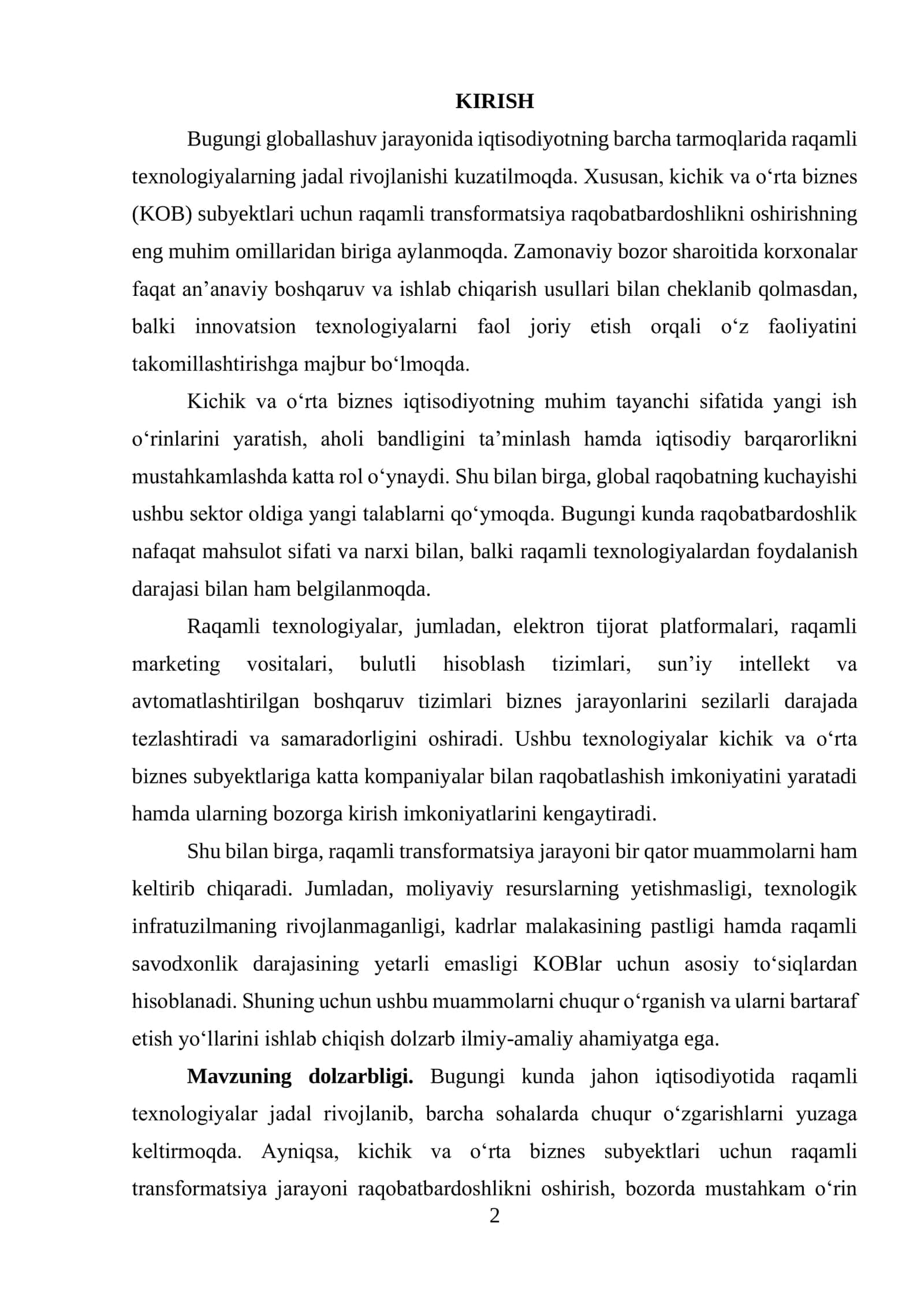 Raqamli texnologiyalar asosida kichik va o‘rta bizneslarni raqobatbardoshligini oshirish yo‘llari 2