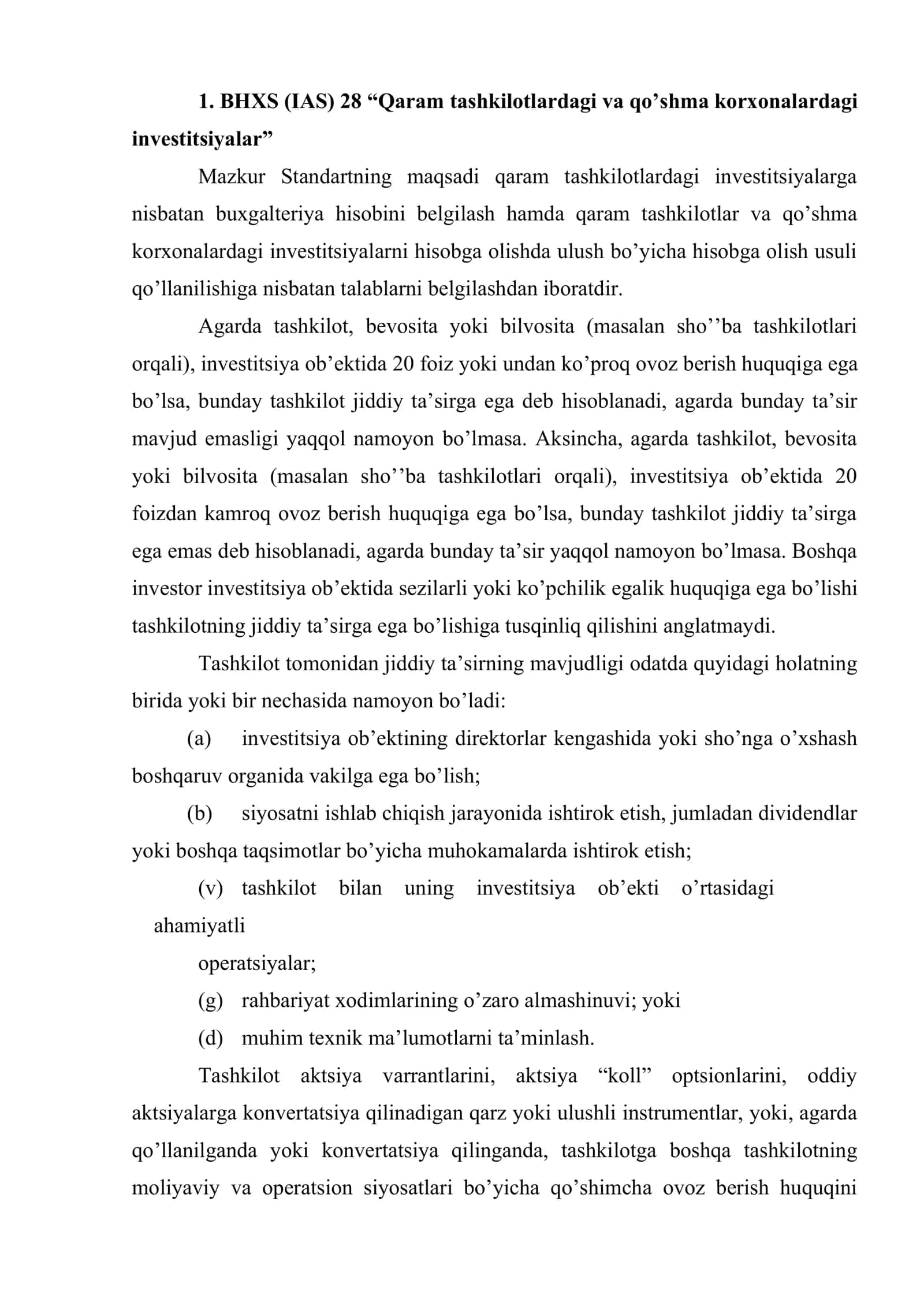 Konsolidatsiyalash asoslarini hisobga oluvchi standartlarining tavsifi 2