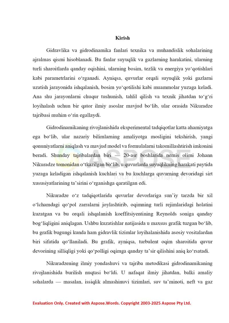 Nikuradze tajribasi va grafigi 2