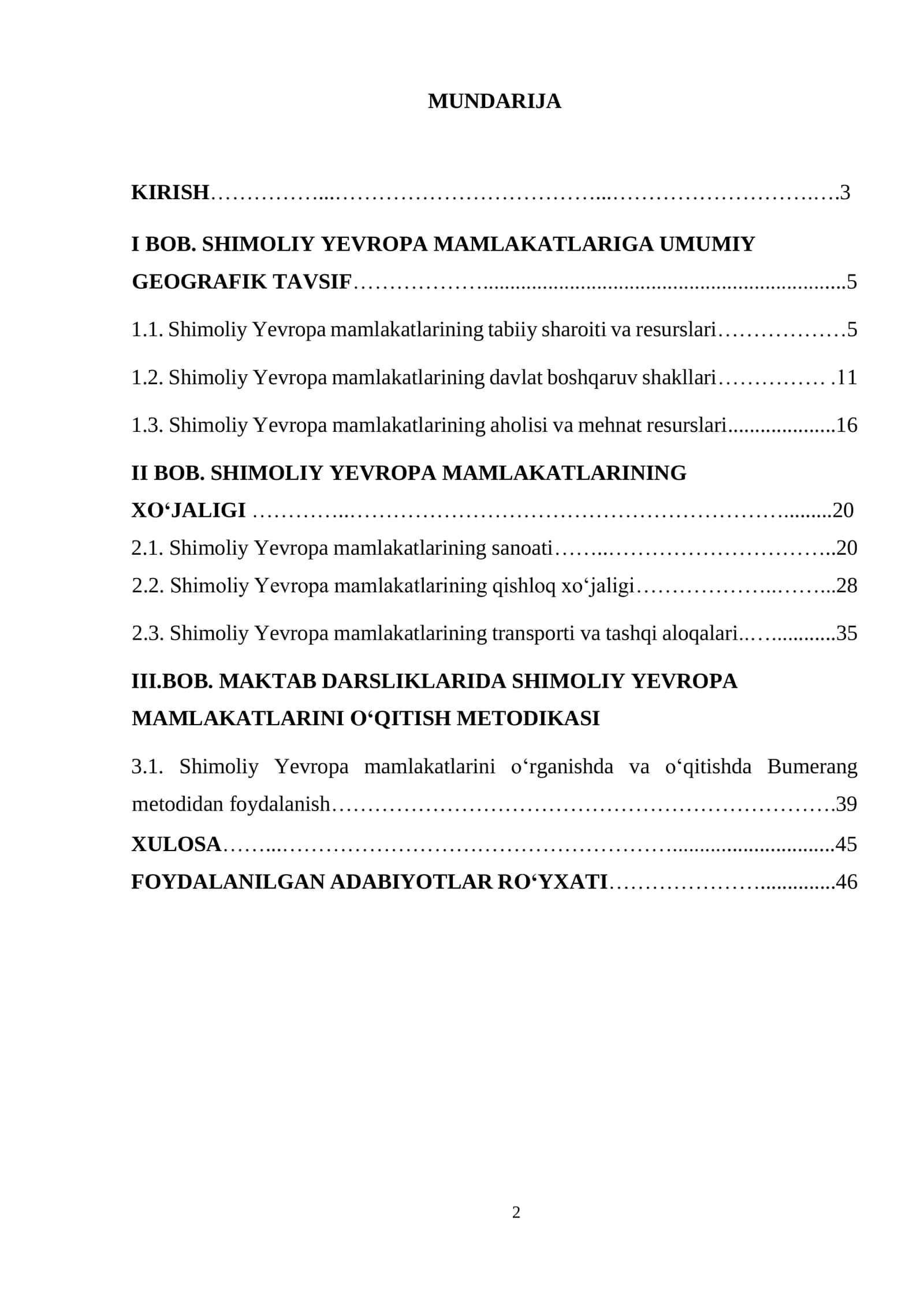 SHIMOLIY YEVROPA MAMLAKATLARINING GEOGRAFIK TAVSIFI VA XOʻJALIGI 2