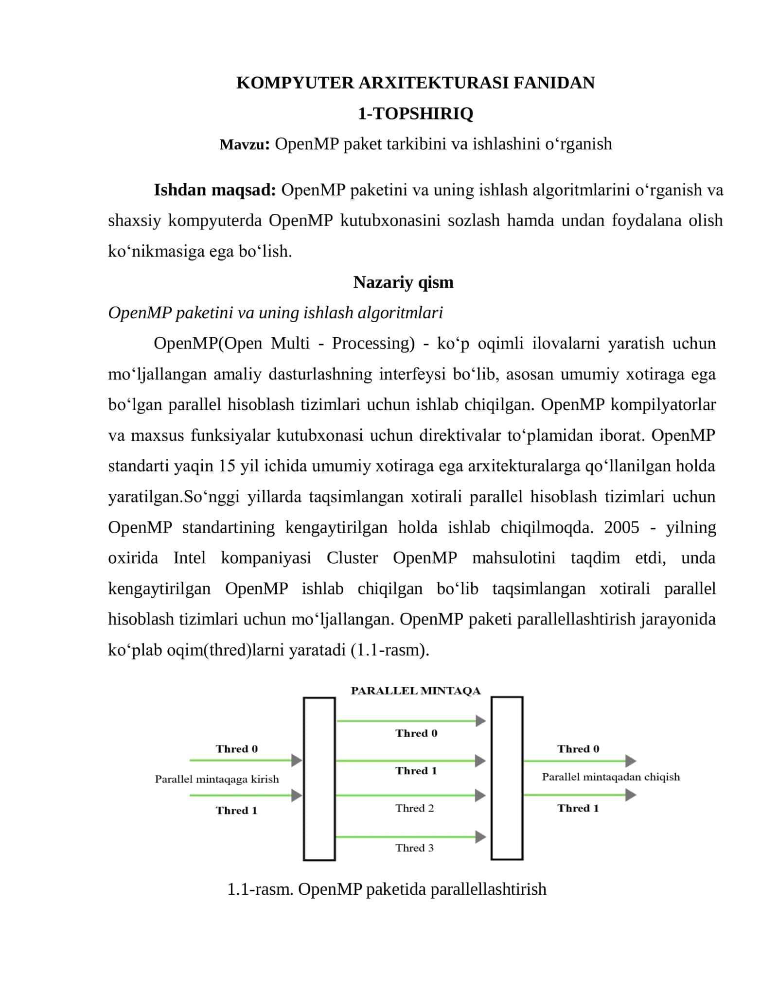 OpenMP paket tarkibini va ishlashini o‘rganish. 2