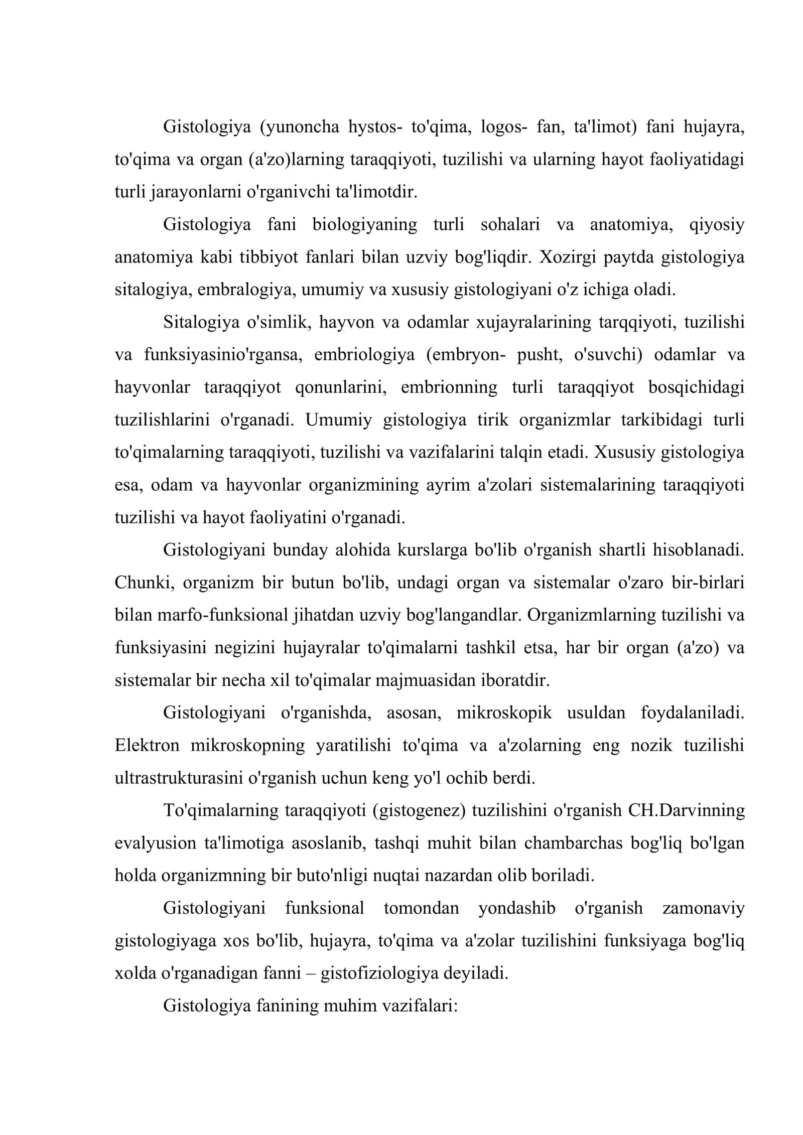 Gistologiya fani, vazifalari rivojlanish tarixi 2