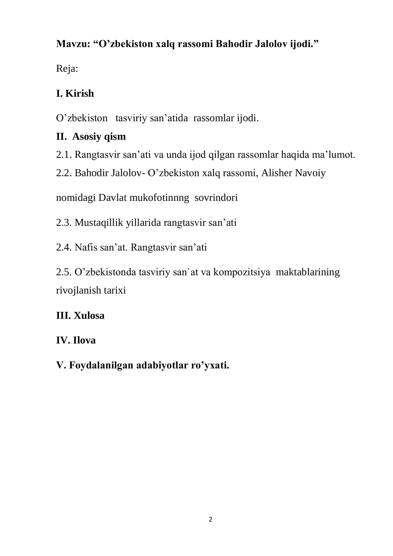 O’zbekiston xalq rassomi Bahodir Jalolov ijodi 2