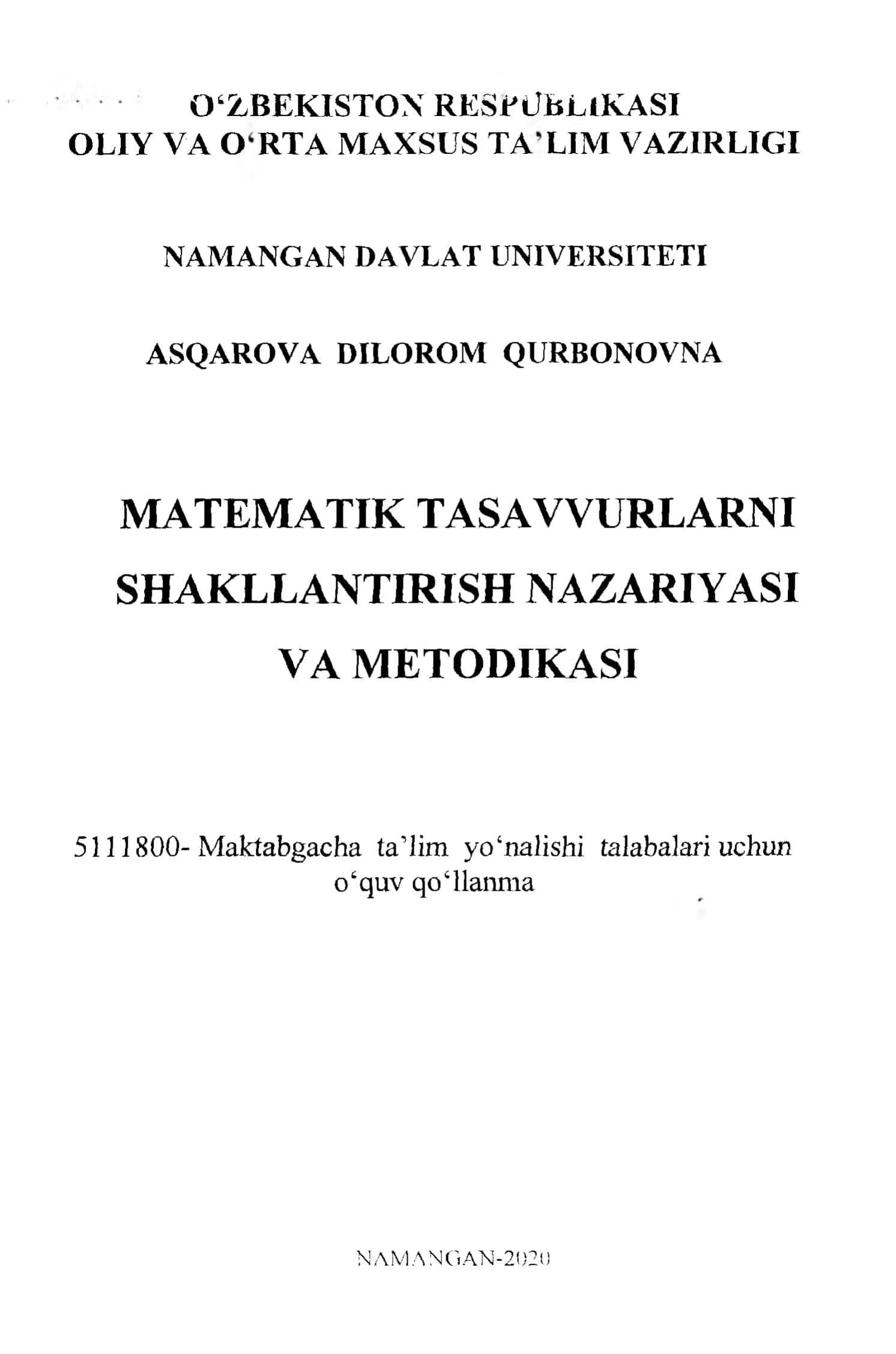 MATEMATIK TASAVVURLARNI SHAKLLANTIRISH NAZARIYASI VA METODIKASI 2