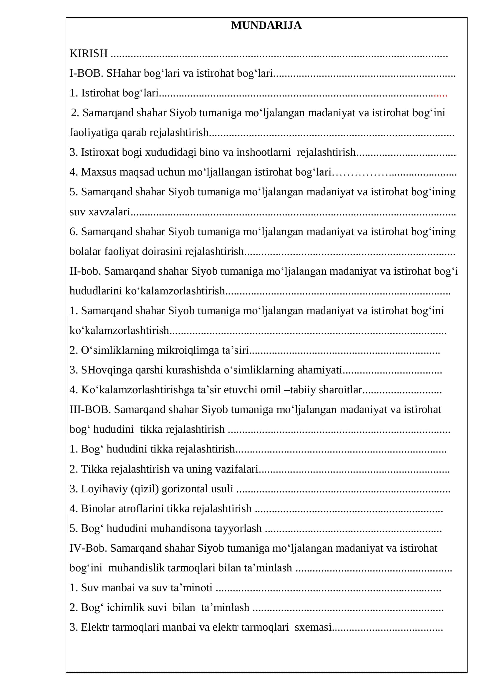 Samarqand shahar Siyob tumaniga mo„ljalangan madaniyat va istirohat bog„ini rejalashtirish va muhandisona obodonlashtirish 2