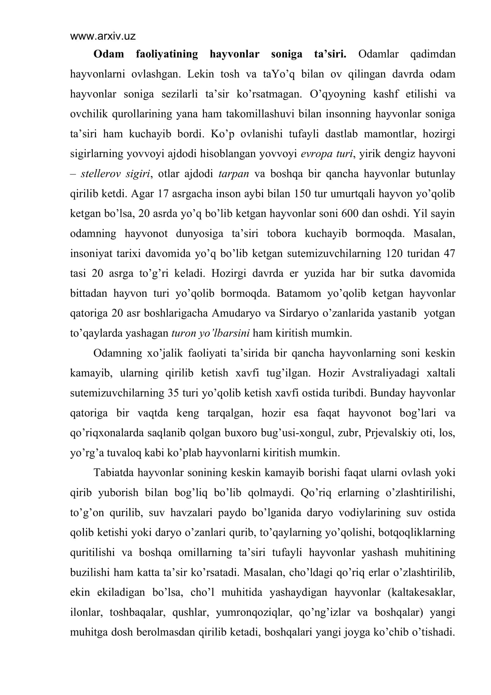 Оdаm fаоliyatining hаyvоnlаrgа tа’siri hаyvоnоt dunyosini muhоfаzа qilish vа undаn оqilоnа fоydаlаnish 2