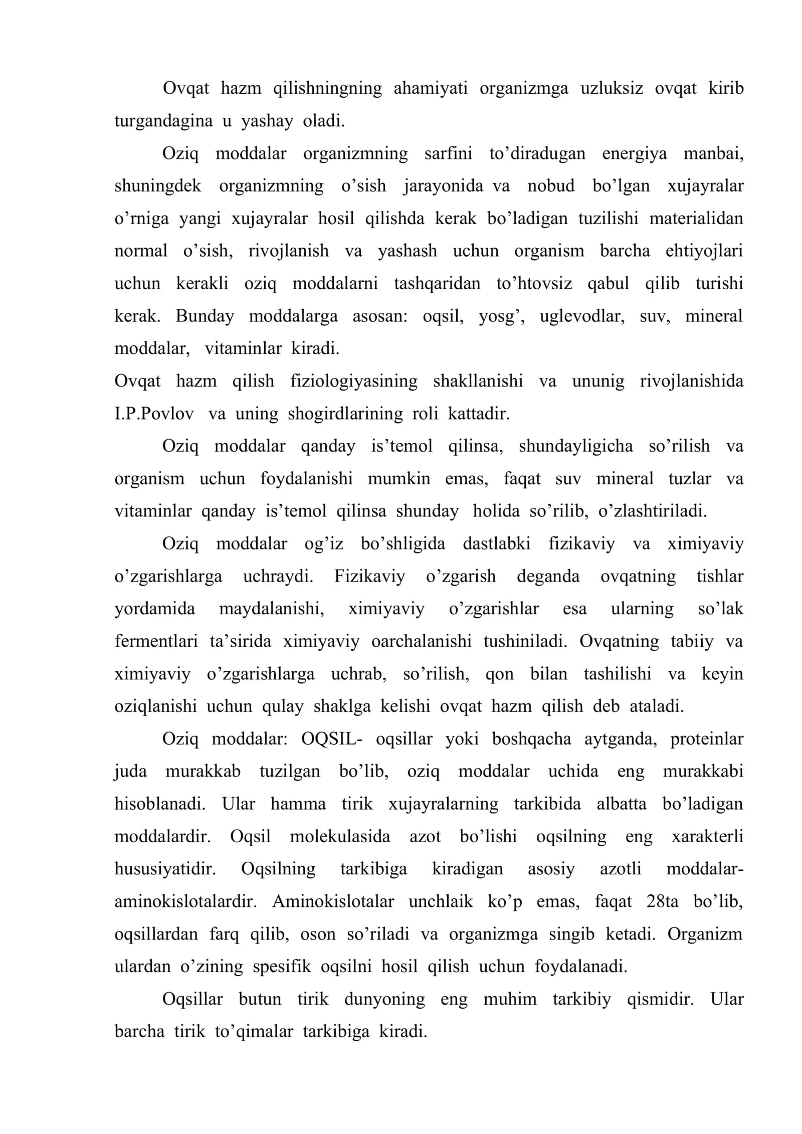 Ovqat hazm qilish tizimining fiziologiyasi va yosh hususiyatlari. Moddalar va energiya almashinuvi, yosh hususiyatlari 2