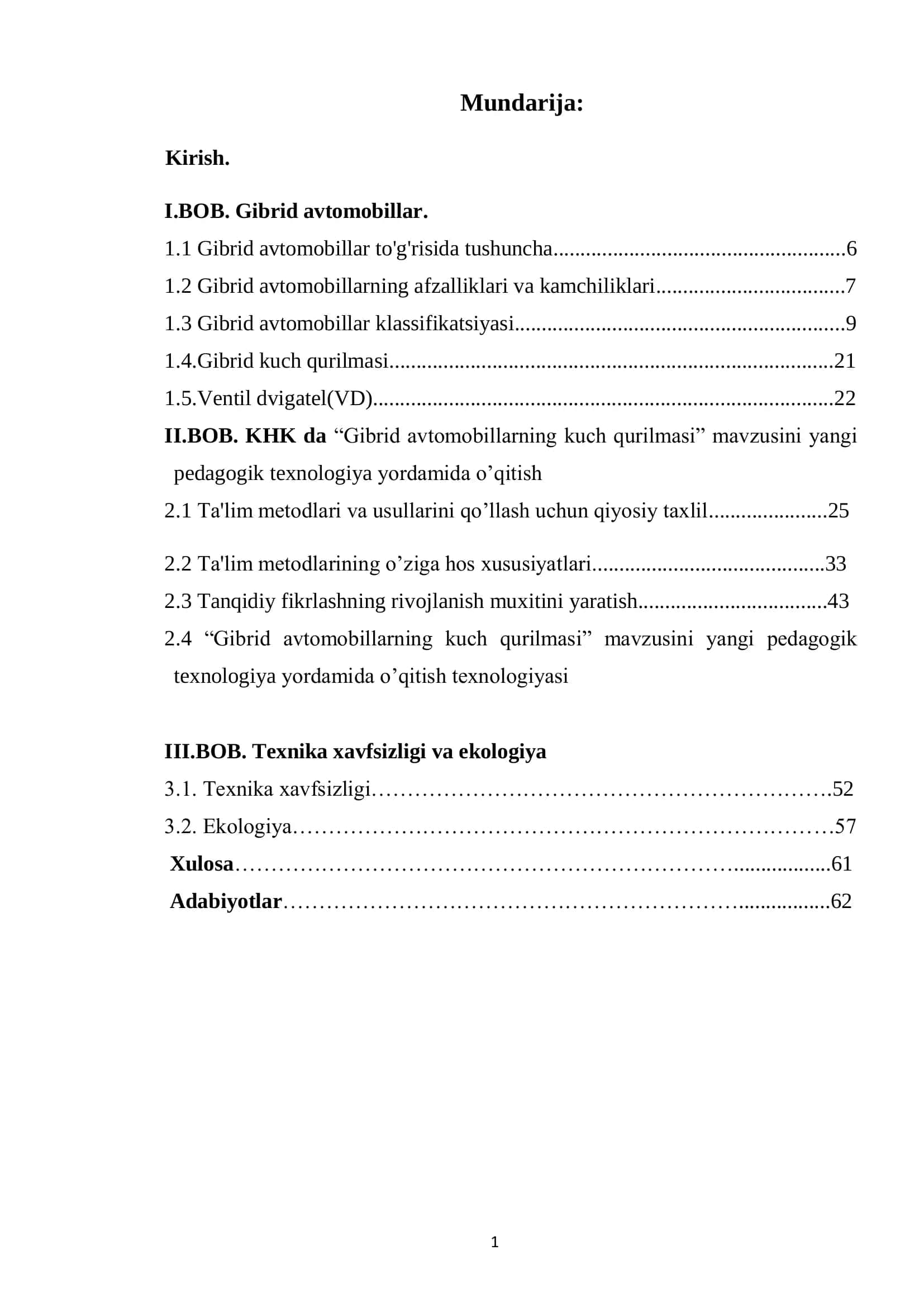Gibrid avtomobillarning kuch qurilmasi 2
