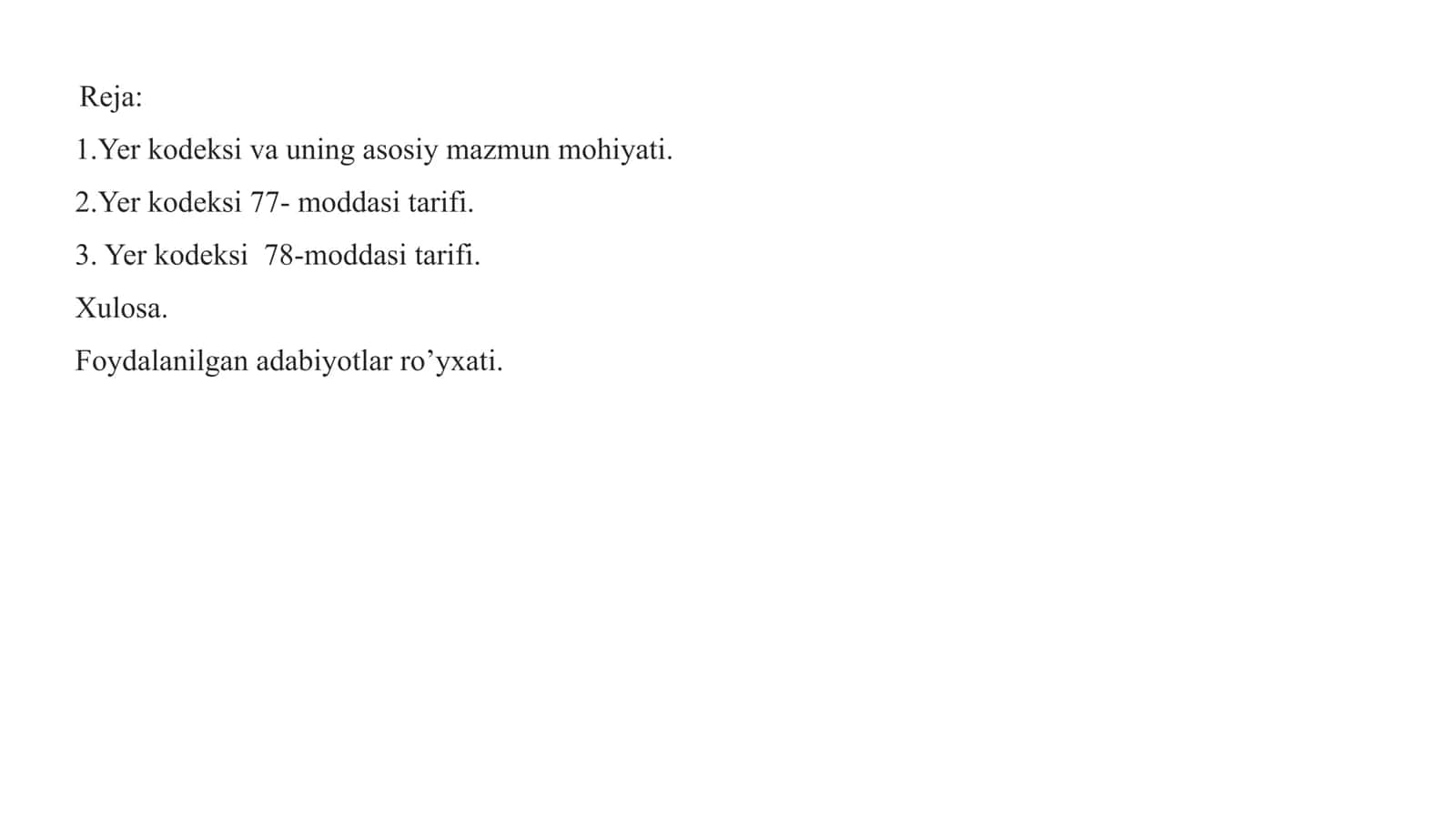 Yer kodeksi haqida umumi tushunchalar (77 va 78- moddalar misolida 2