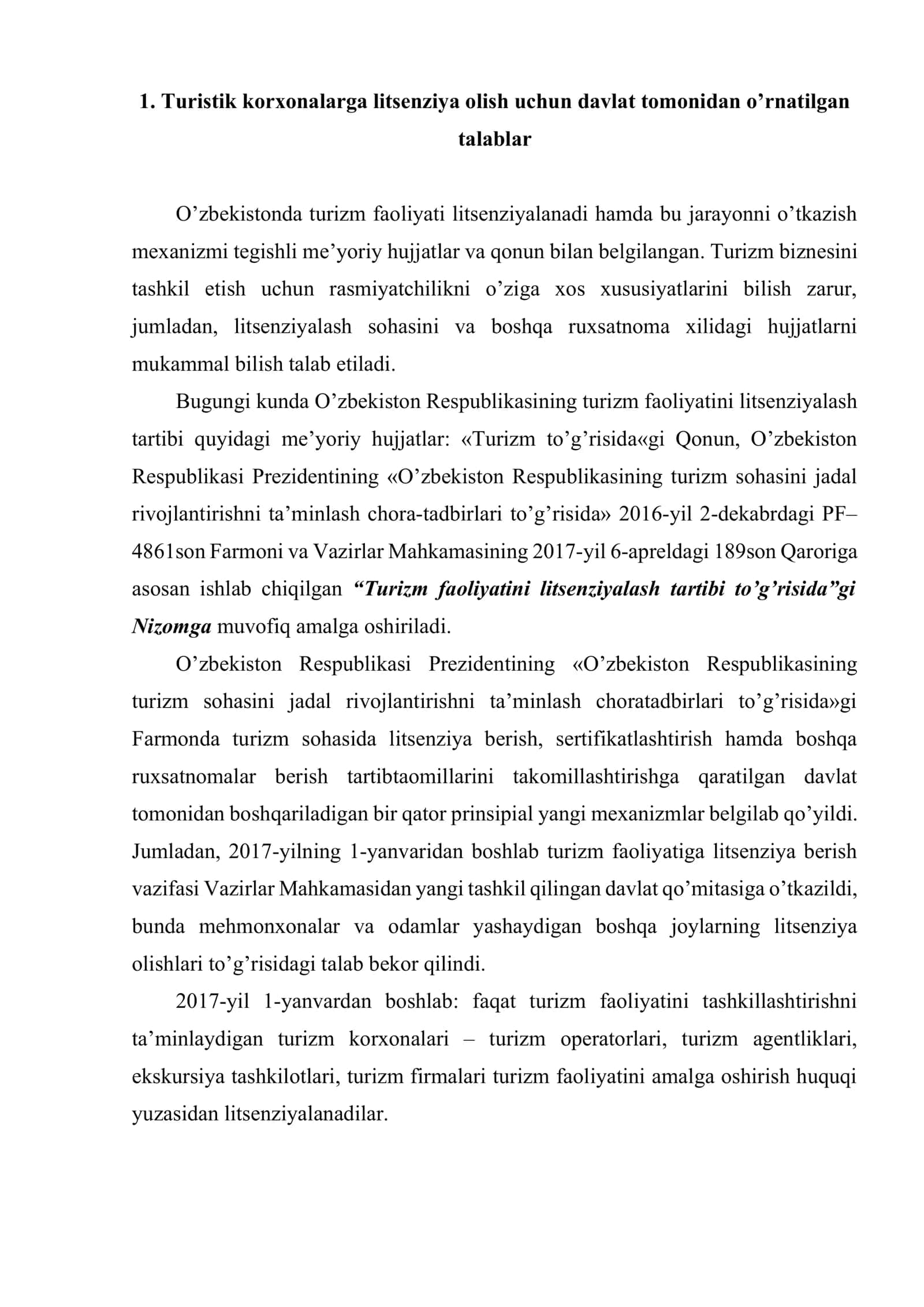 Turizm xizmatlarini litsenziyalashtirish, sertifikatlashtirish va standartlashtirish 2