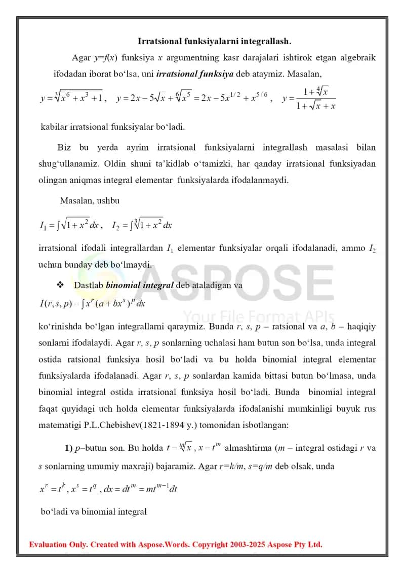 Ayrim irratsional va trigonometrik ifodali intеgrallar 2