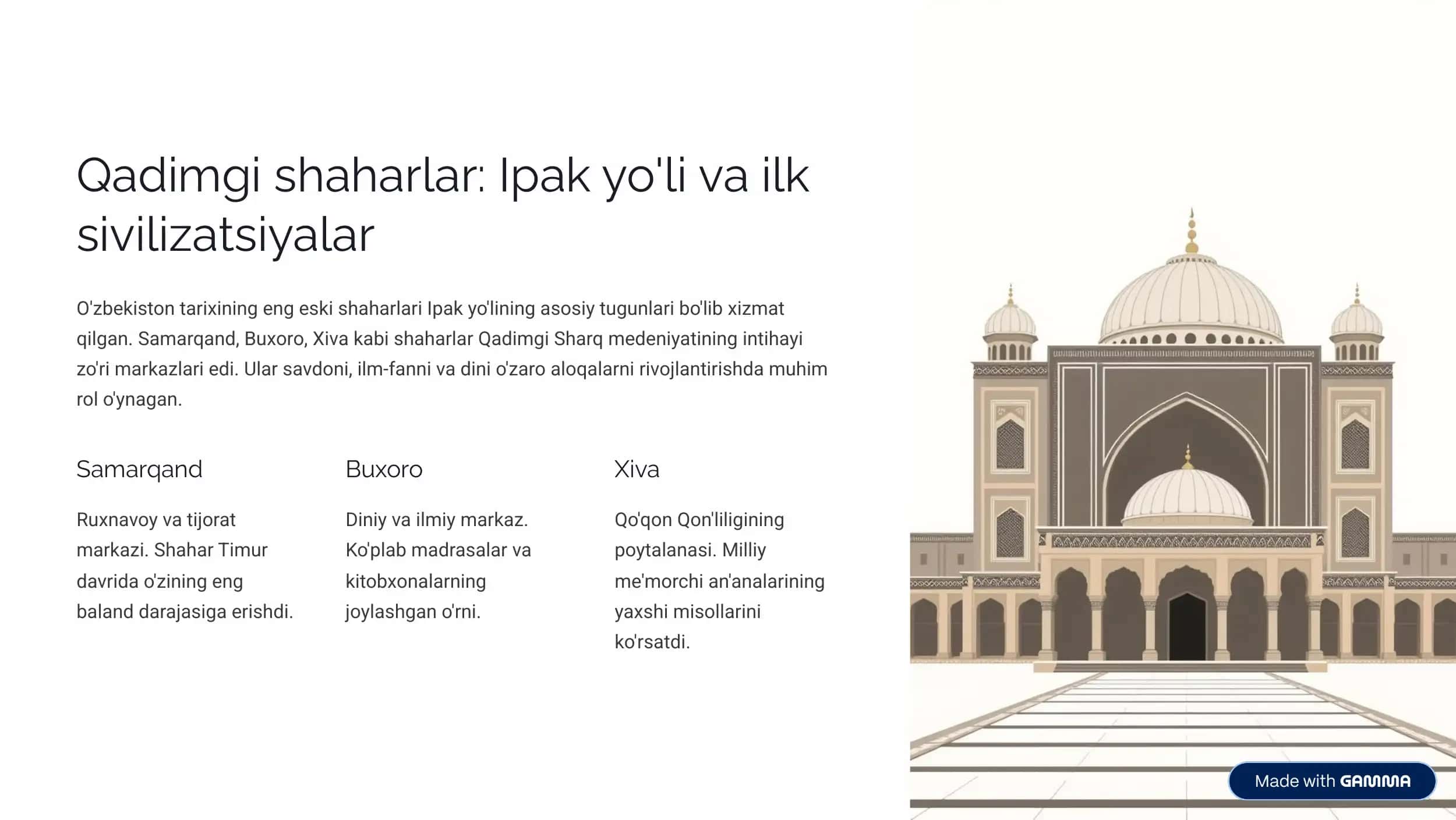 O'zbekiston shaharlarining tarixiy rivojlanishi 2