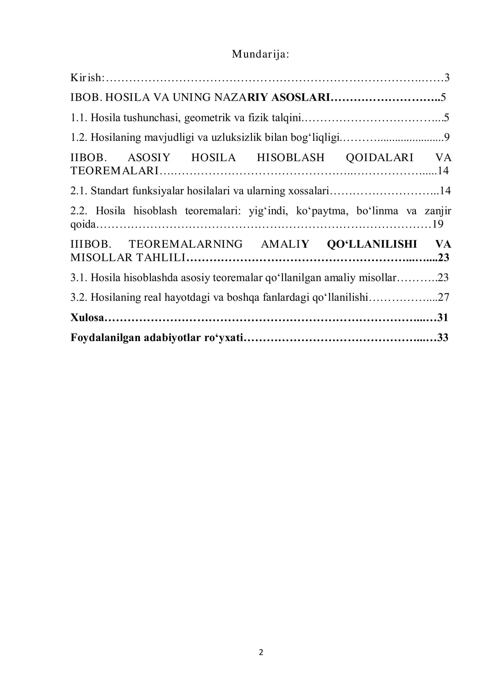 "Hosilani hisoblash uchun qoʻllaniladigan asosiy teoremalar" 2