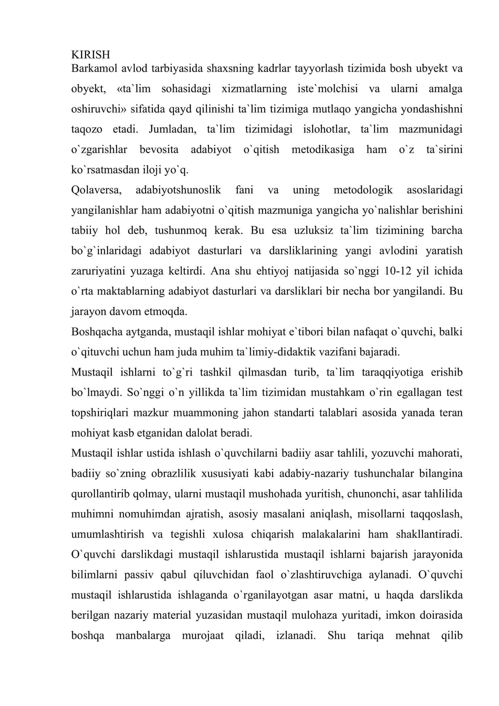 Adabiyot darslarida o`quvchilar mustaqil ijodiy ishlarini tashkil etish 2