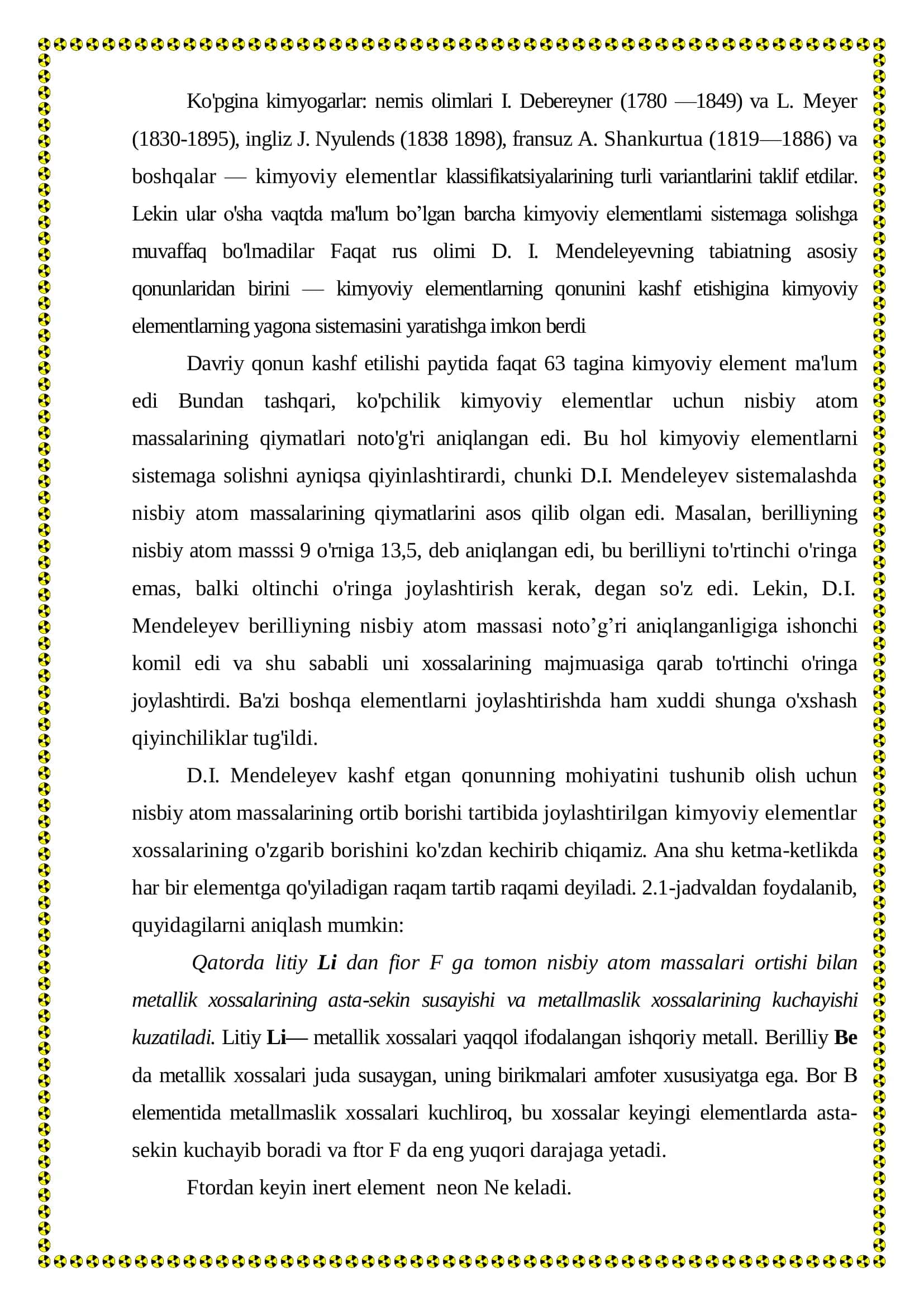 REFARATI D.I. MENDELEYEVNING KIMYOVIY ELEMENTLAR DAVRIY QONUNI VA DAVRIY SISTEMASI 3