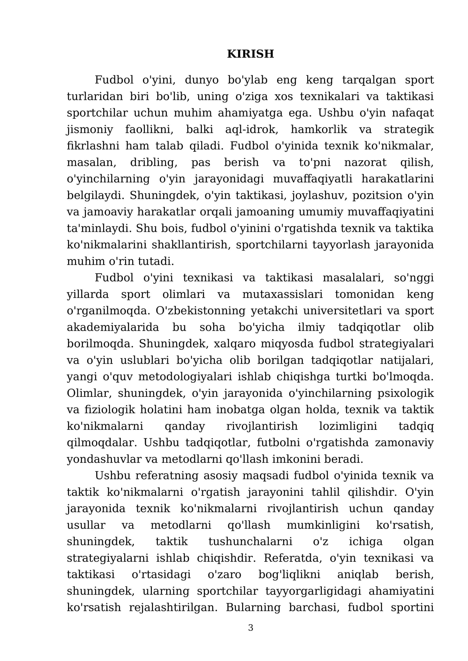 Fudbol oʻyini texnikasi va taktikasi oʻrgatish 3