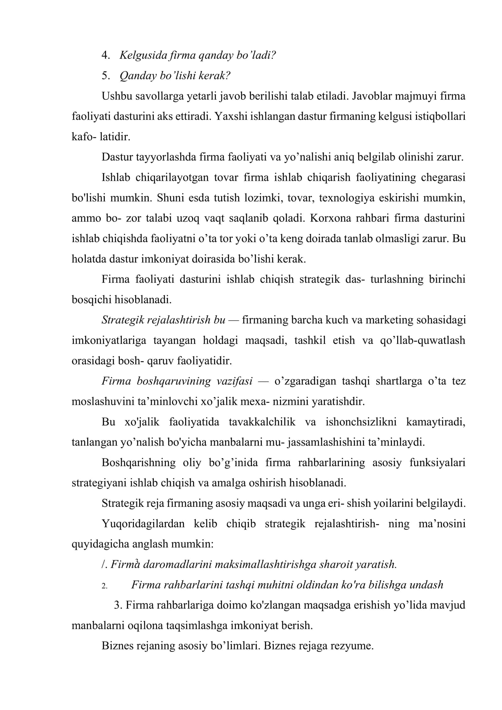 Biznez faoliyatida biznes rejani ishlab chiqish tartibi 3