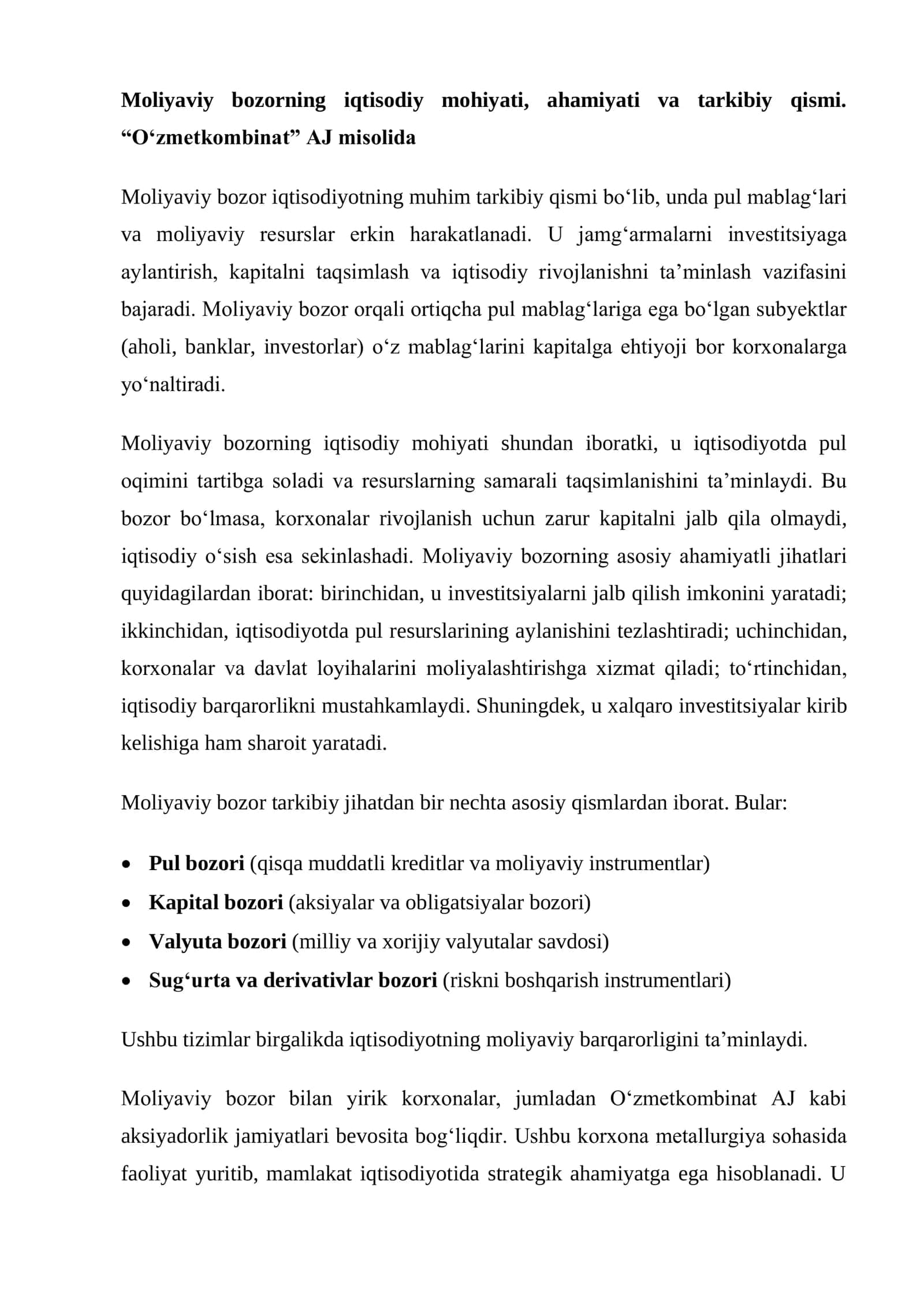 O’zmetkombinat aksiyadorlik jamiyatining moliyaviy tahlili 3