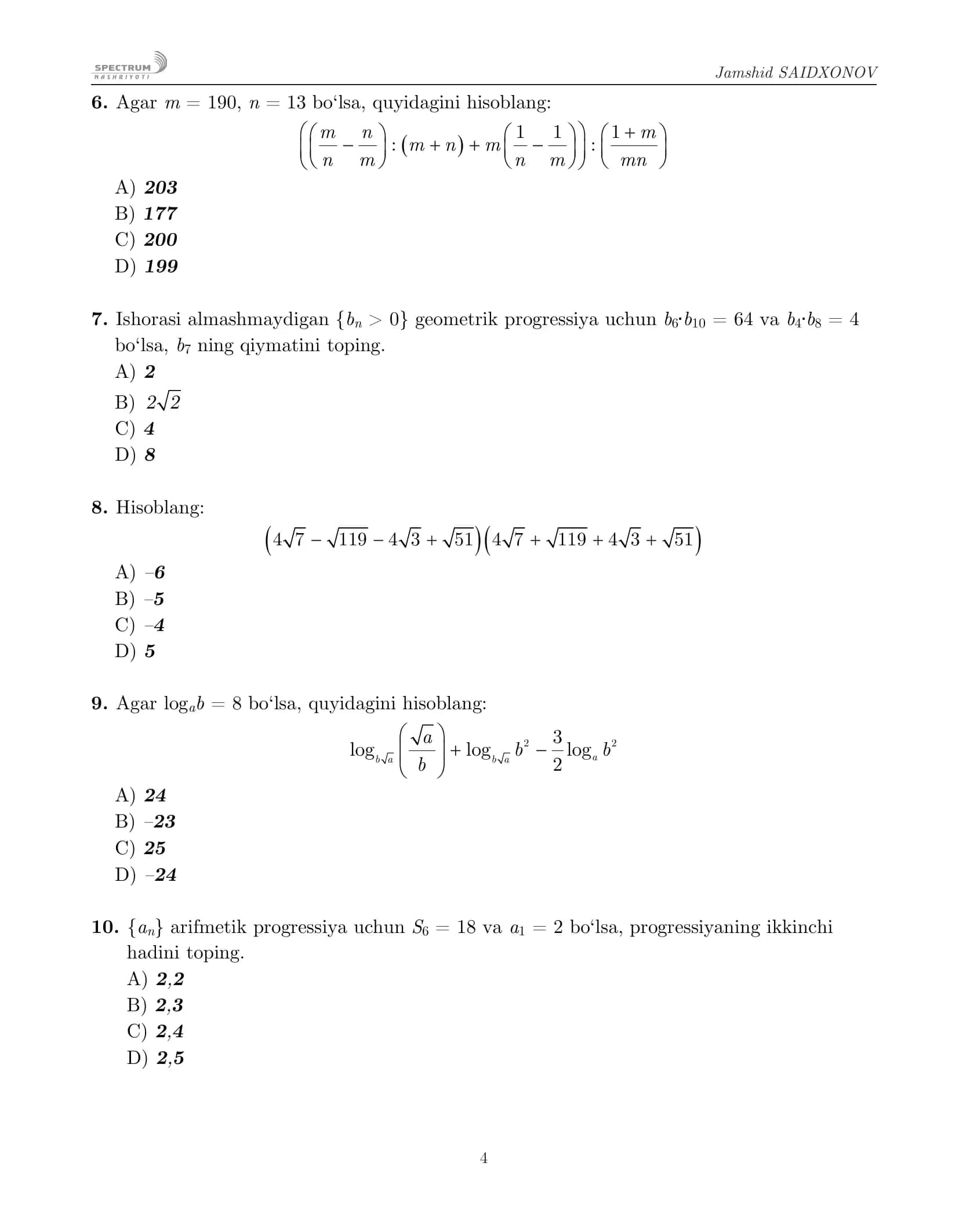 MATEMATIKA namunaviy test topshiriqari 3