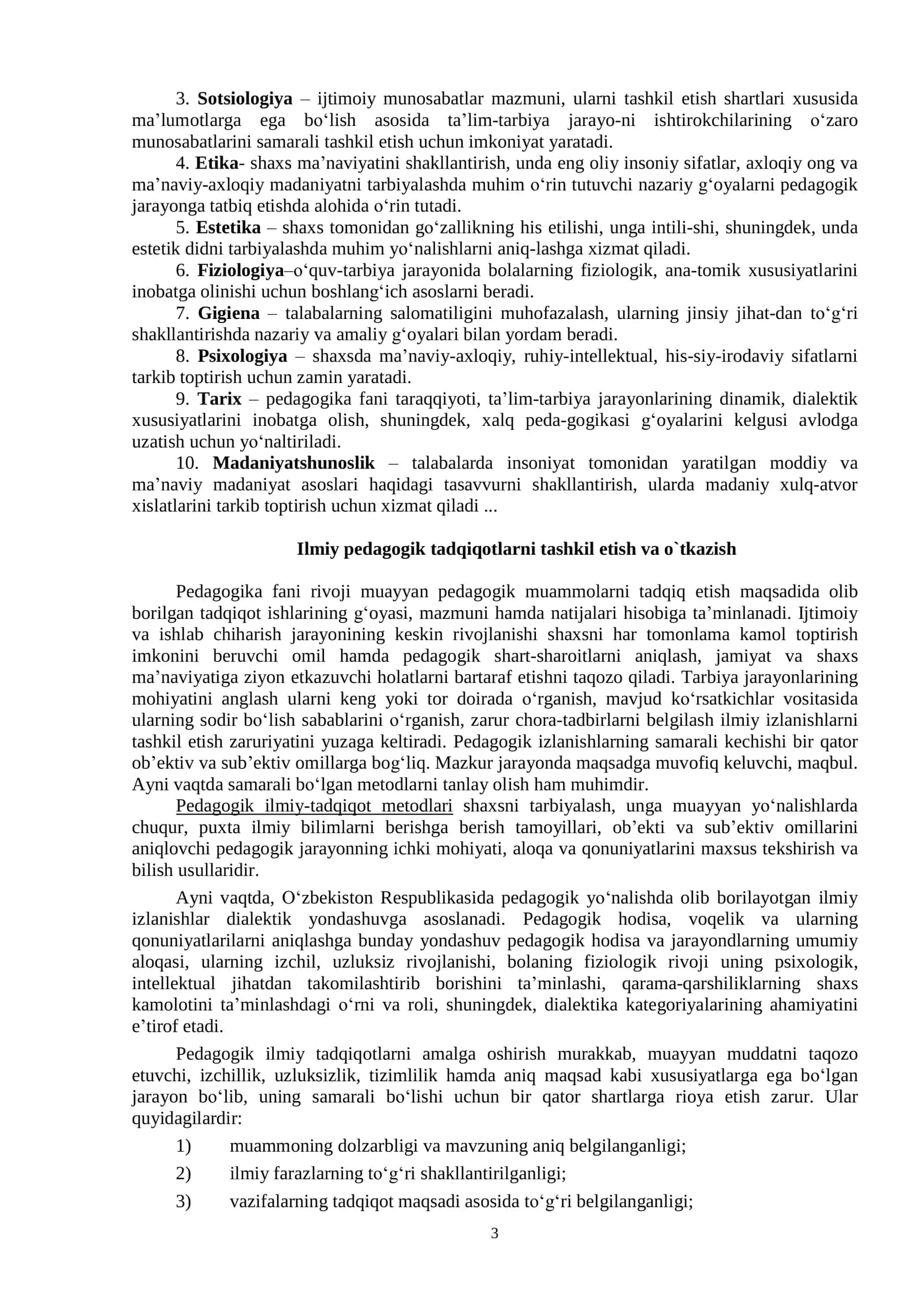 PEDAGOGIKA SHAXS TARBIYASI VA RIVOJLANISHI TO'GRISIDAGI FAN. ILMIY-PEDAGOGIK TADQIQOTLAR METODOLOGIYASI VA METODLARI 3