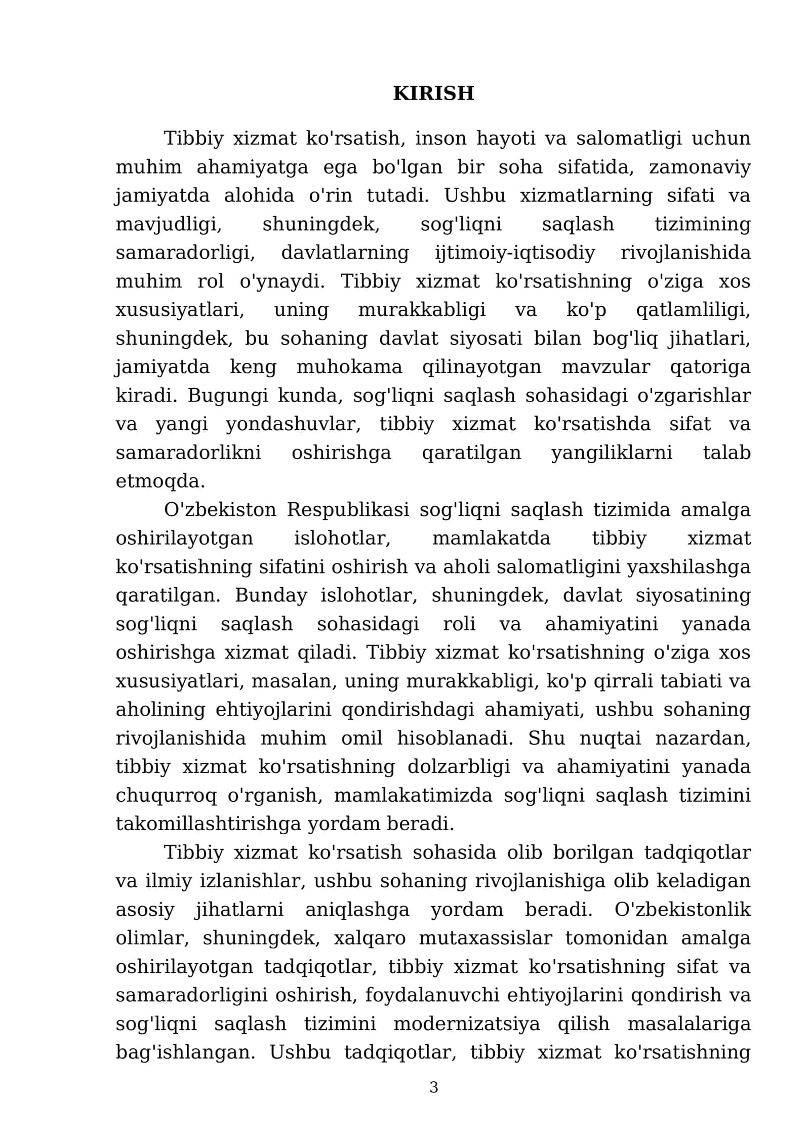 Tibbiy xizmat ko'rsatishning o'ziga xos xususiyatlari va sog'liqni saqlash tizimida Davlat siyosatining ro'li haqida 3