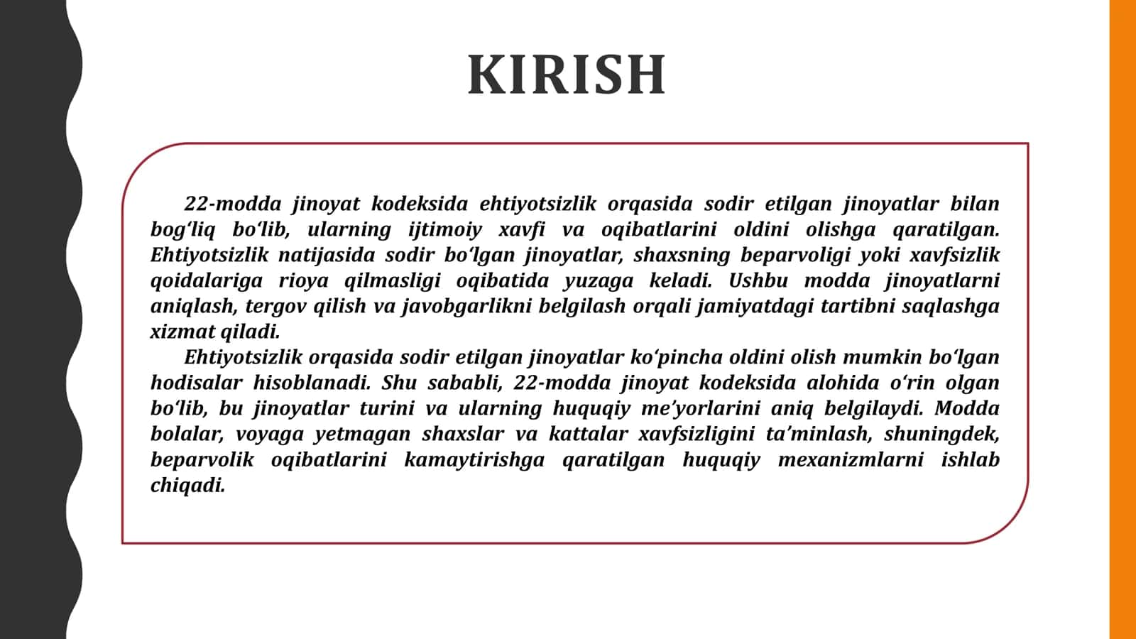 JINOYAT KODEKSI . 22 MODDA. EHTIYOTSIZLIK ORQASIDA SODIR ETILGAN JINOYAT 3