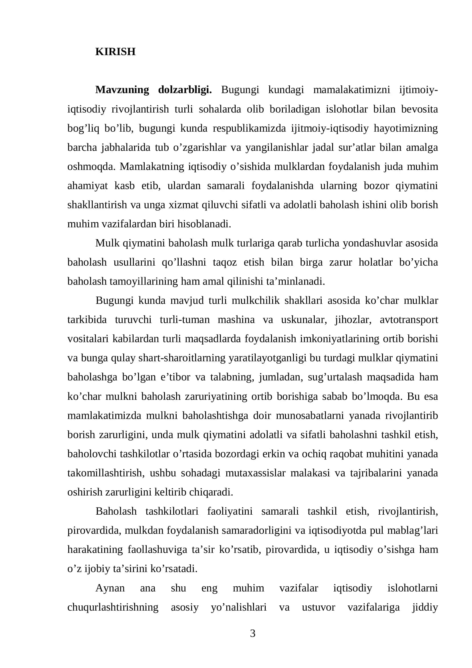Bob. Sug’urtalash maqsadida ko’char mulk qiymatini baholashning nazariy, huquqiy va metodologik asoslari 3