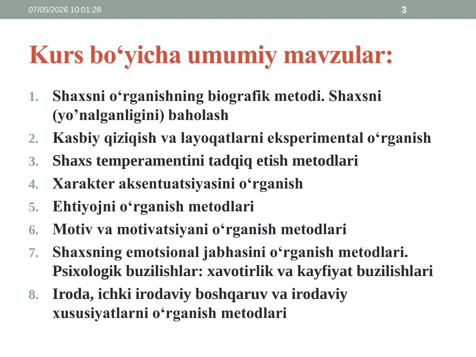 Shaxsni o‘rganishning biografik metodi. Shaxsni (yo‘nalganligini) baholash 3